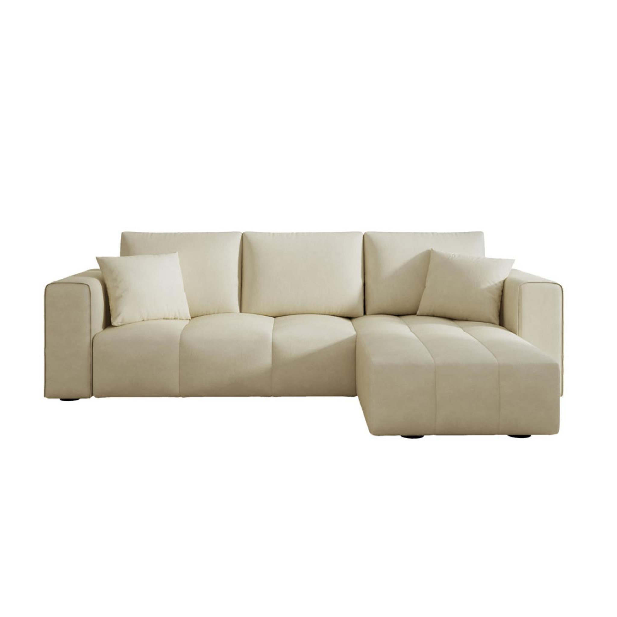 CONCEPT USINE Canapé d'angle convertible 4 places avec coffre en velours beige brighton