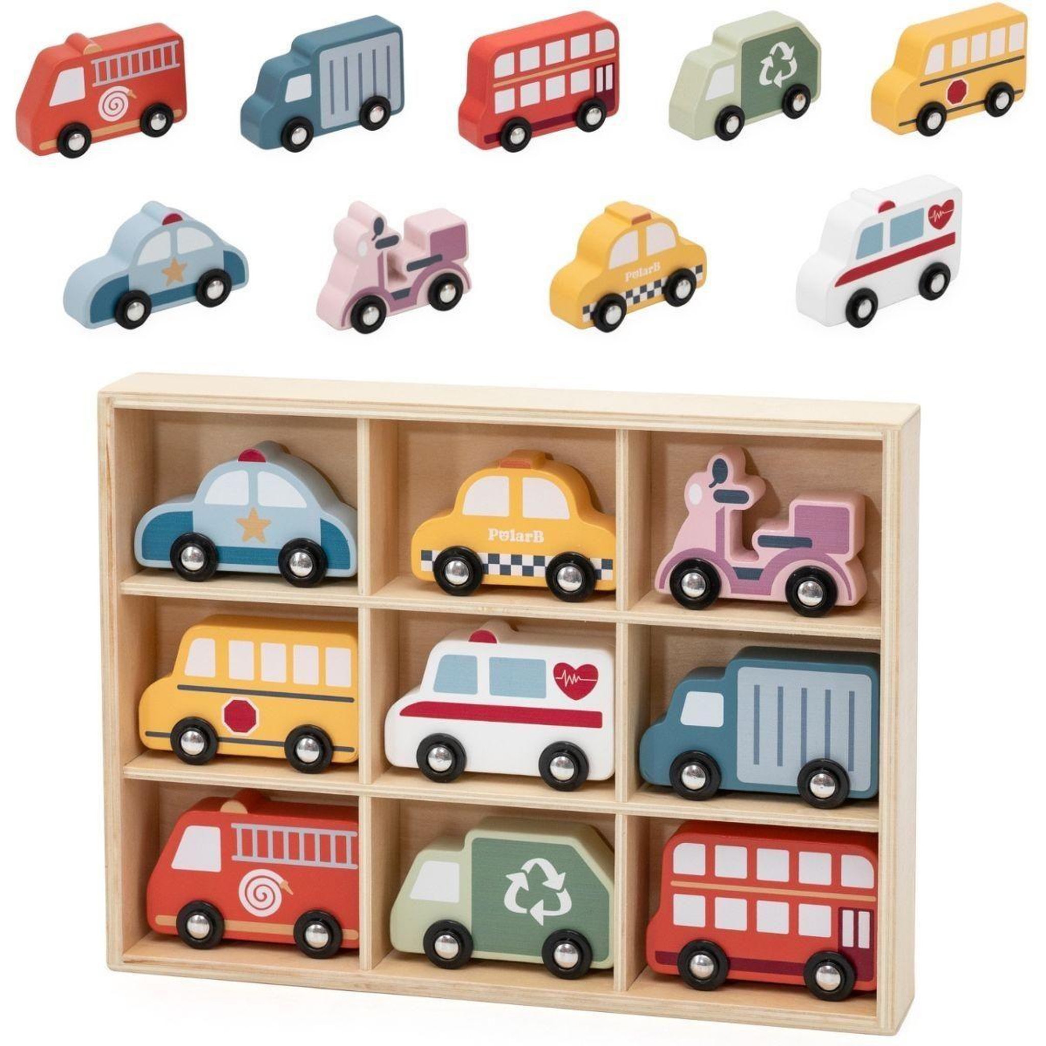 VIGA Véhicules en bois  44281 - coffret de 9 voitures de ville