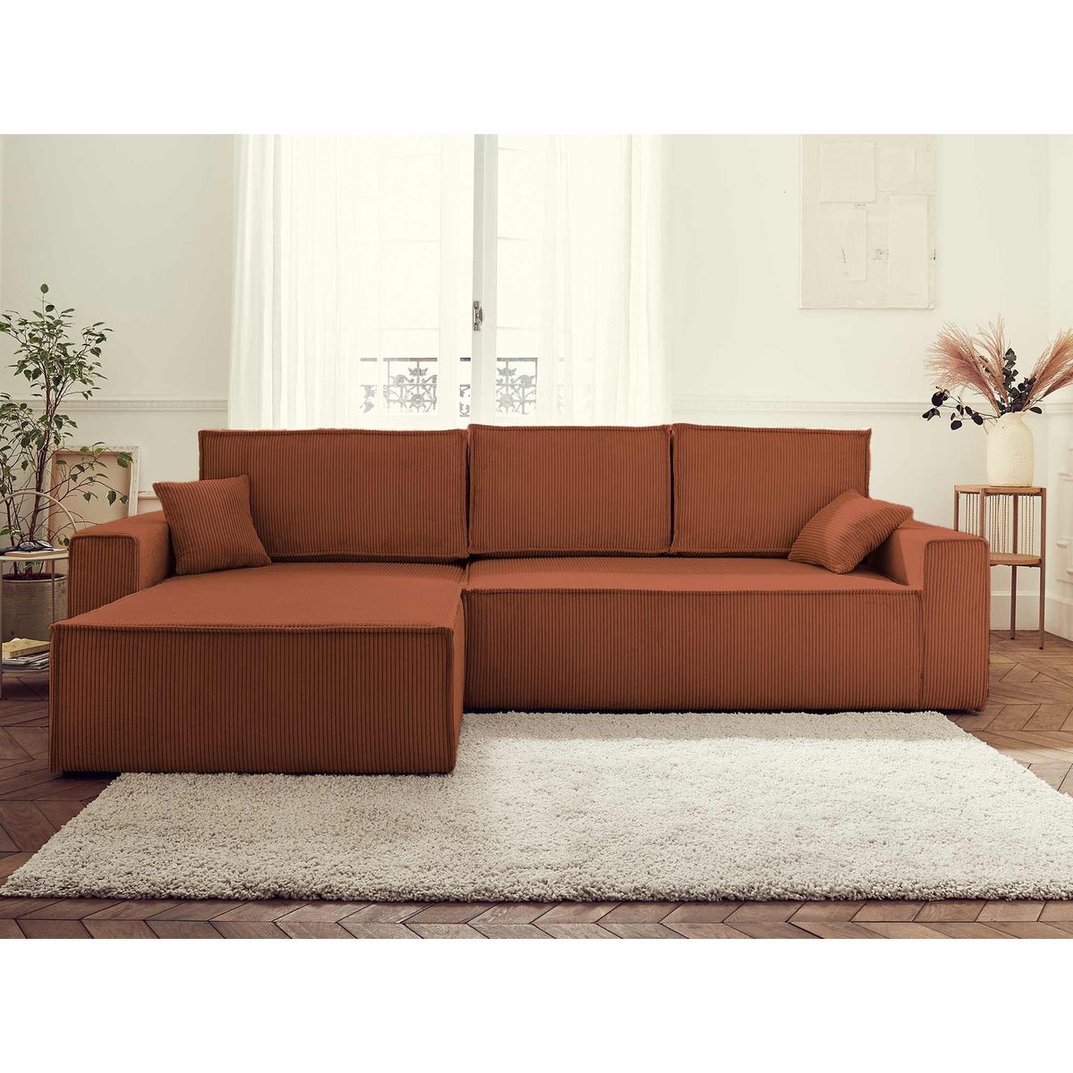 BEST MOBILIER Dellia - canapé d'angle réversible convertible - avec coffre - en velours côtelé - 4 places