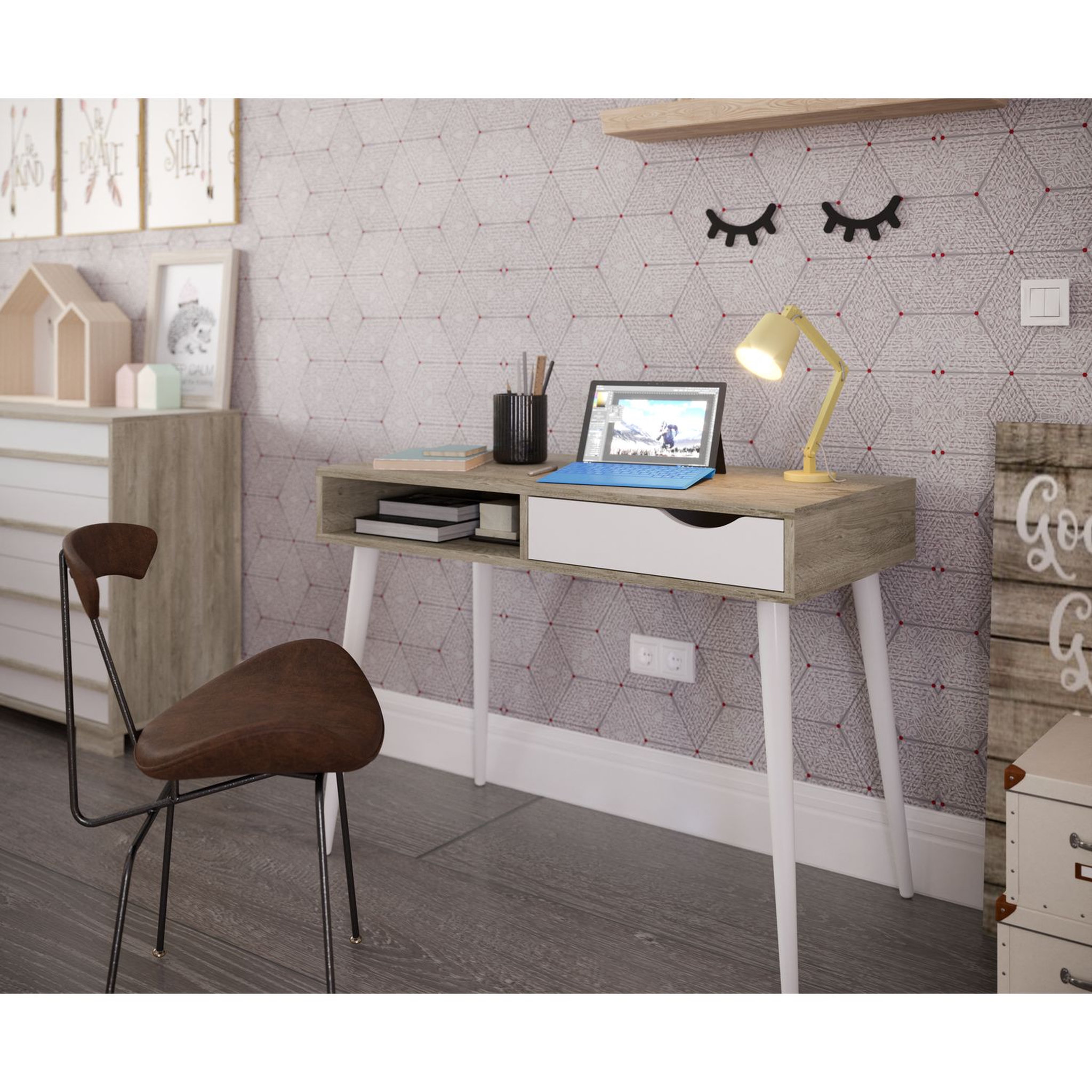 Voir la diapositive 6 : Bureau droit  1 tiroir + 1 niche L100cm YELENA