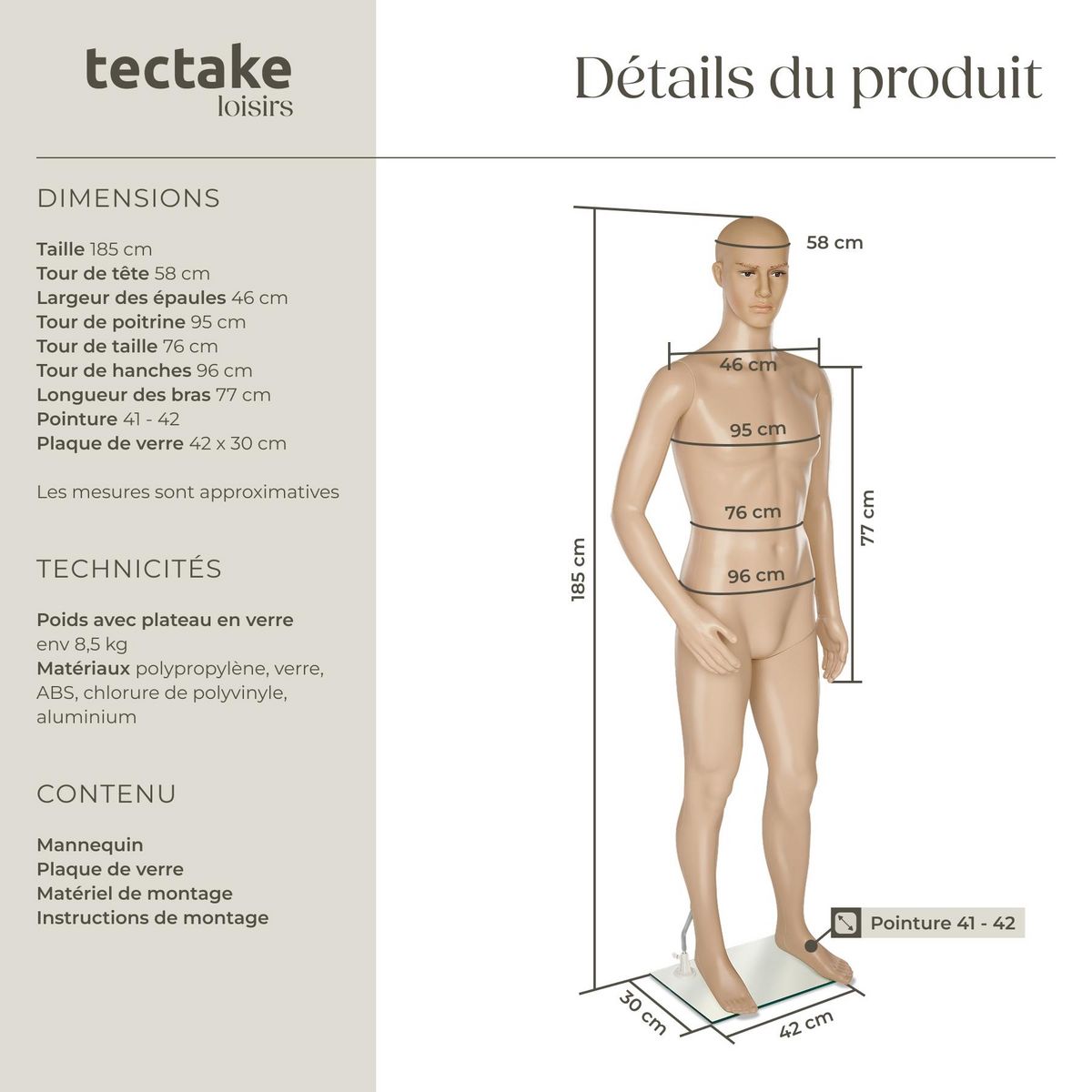 tectake Mannequin de vitrine en plastique beige