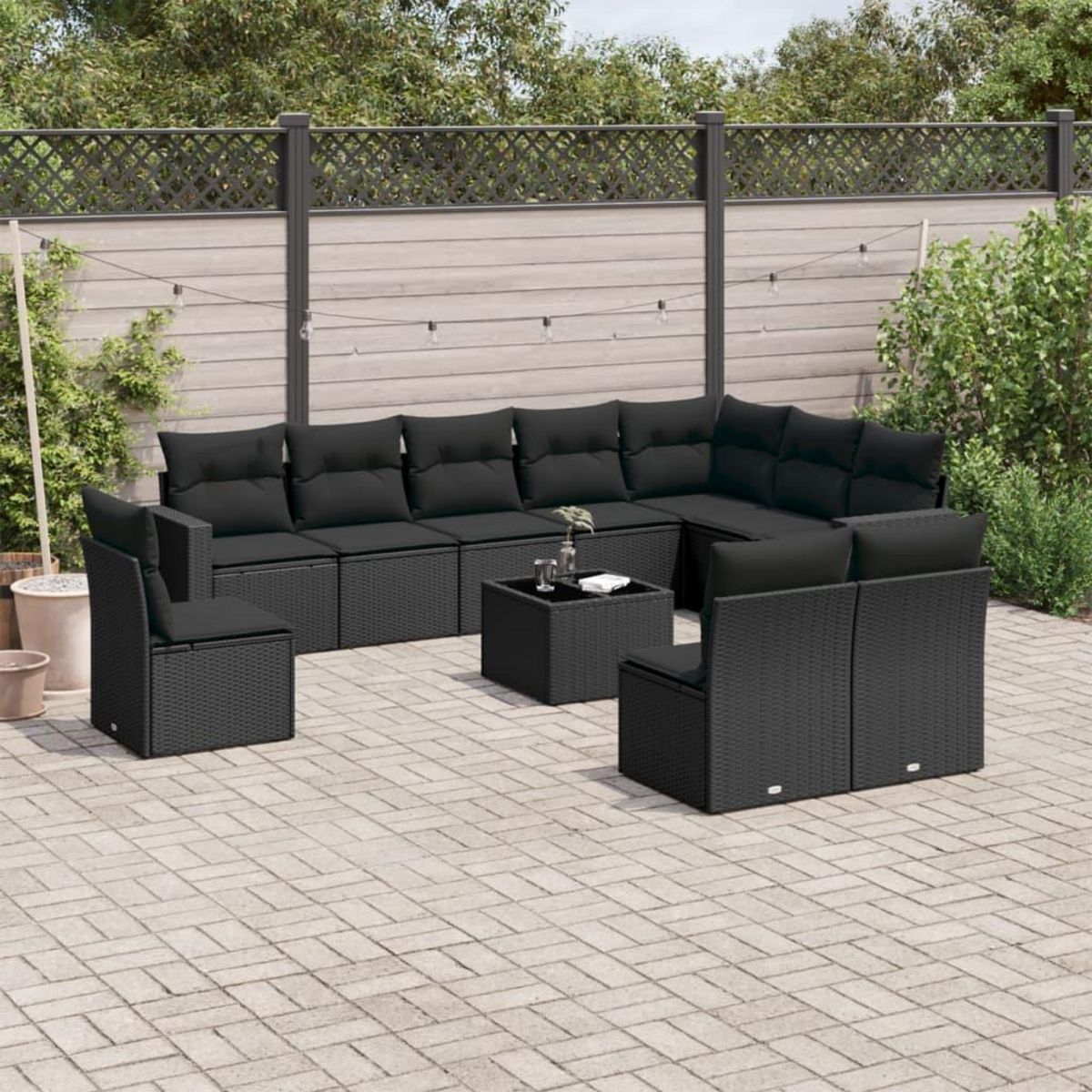VIDAXL Salon de jardin 11 pcs avec coussins noir resine tressee