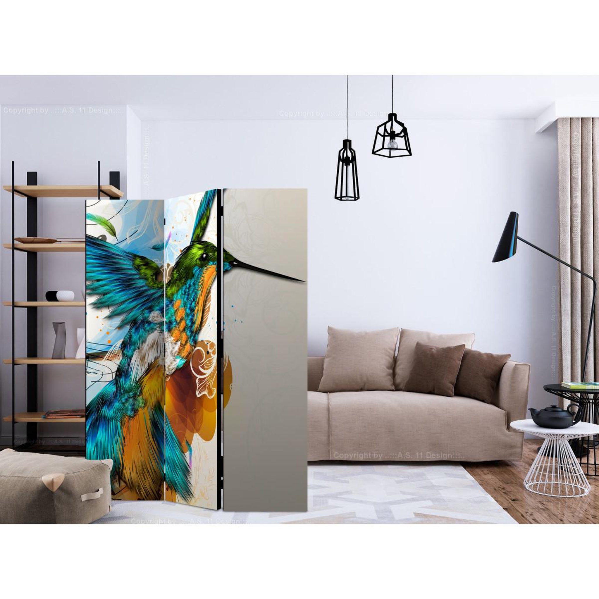 Voir la diapositive 2 : Paris Prix Paravent 3 volets  bird's music  135x172cm