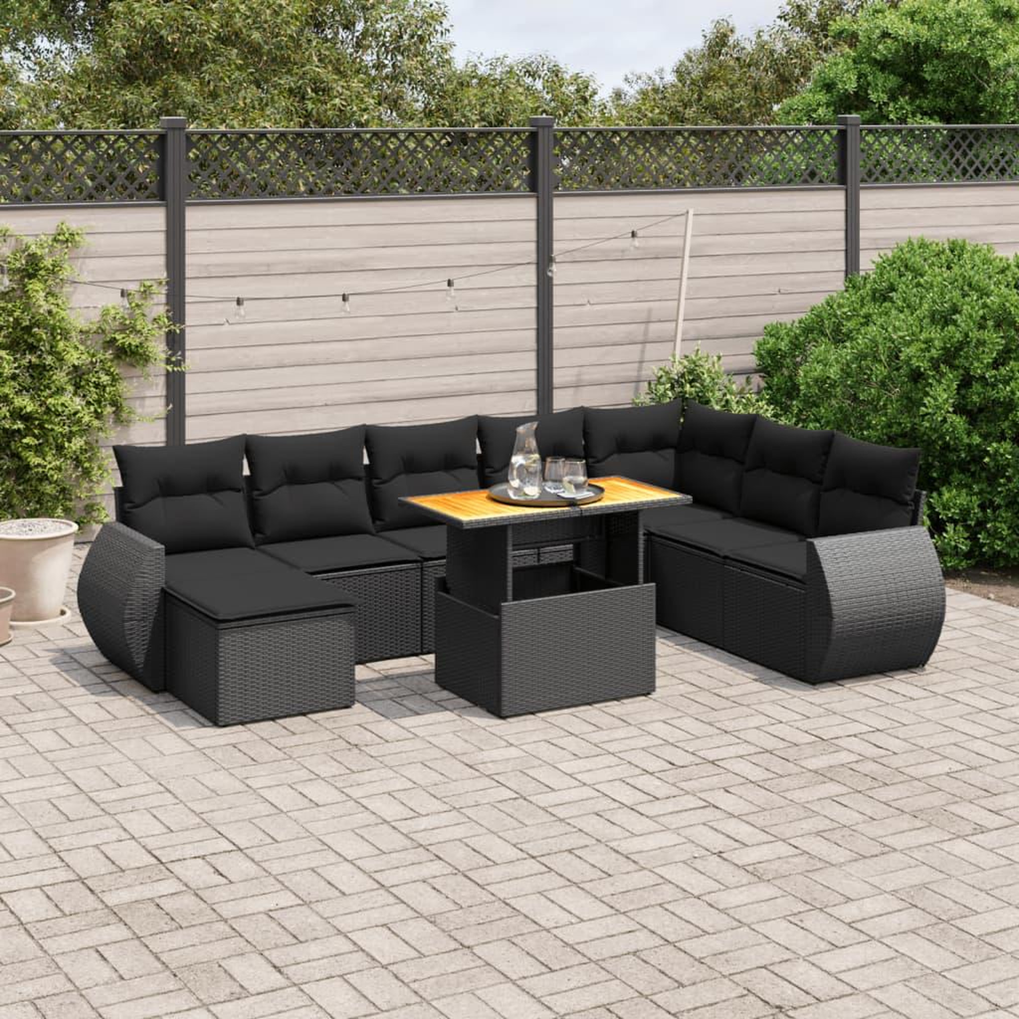 VIDAXL Salon de jardin 9 pcs avec coussins noir resine tressee