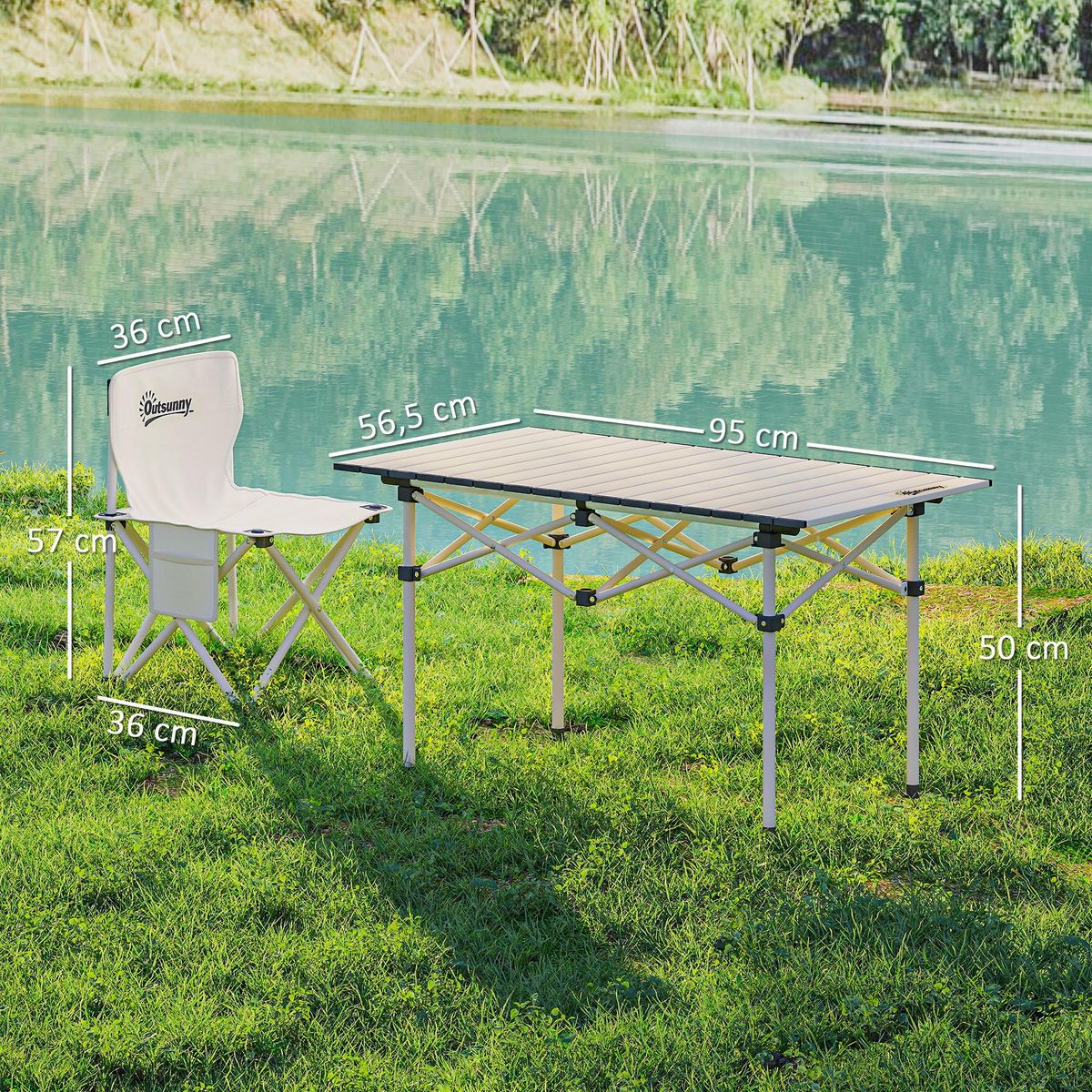 OUTSUNNY Ensemble table et chaise camping - table pliante camping avec 4 chaises rangements sacs de transport blanc