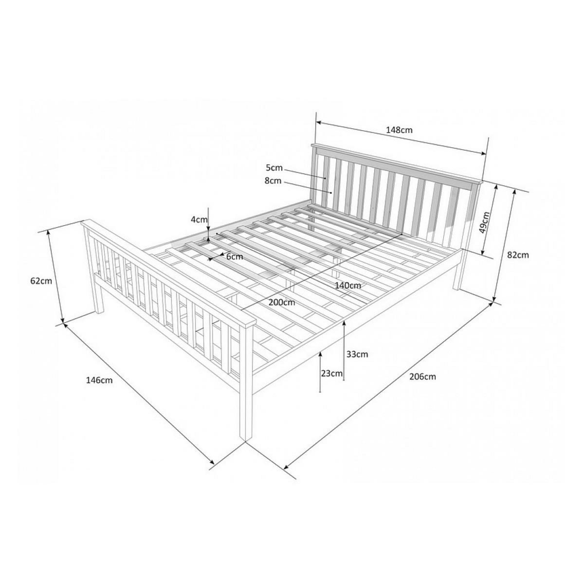HomeStyle4U Lit double en pin massif 140x200 blanc avec sommier