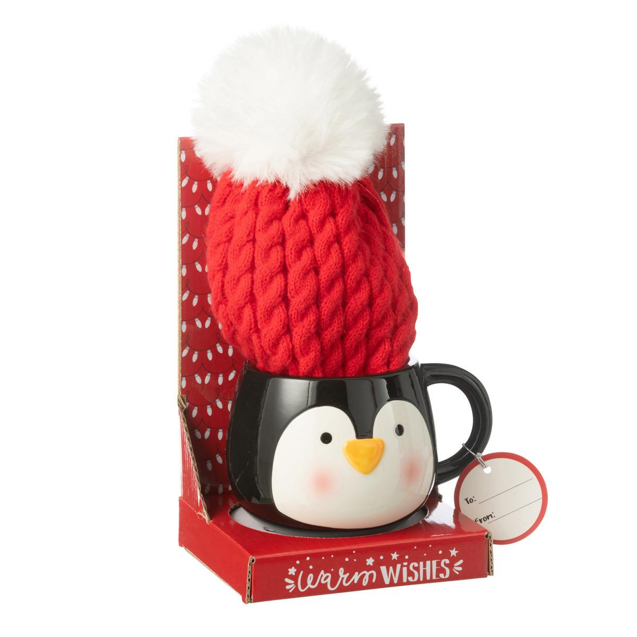 J-LINE Tasse en céramique & bonnet  pingouin  30cm multicolore