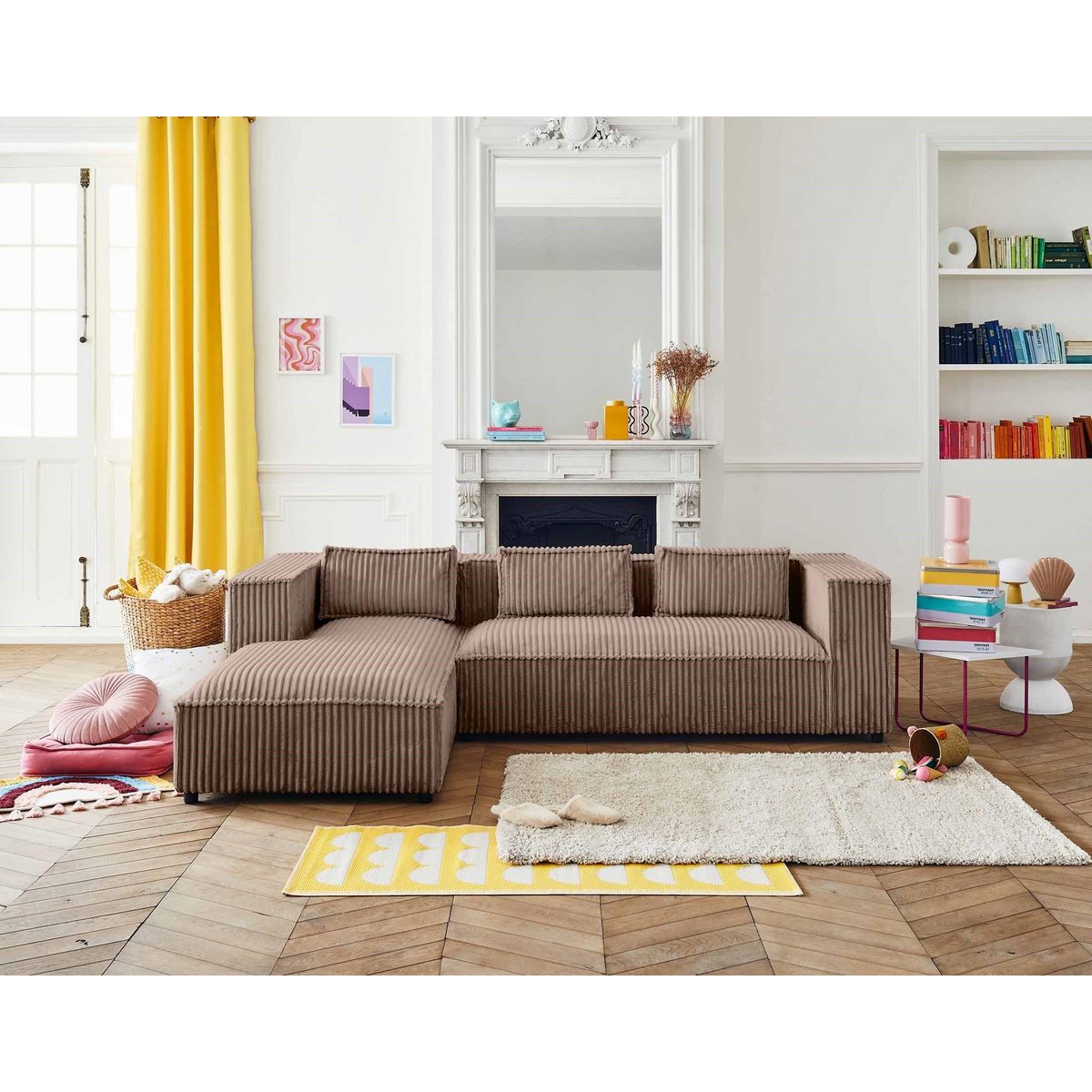 LISA DESIGN Stella - canapé d'angle gauche - 4 places - en velours côtelé grosses côtes