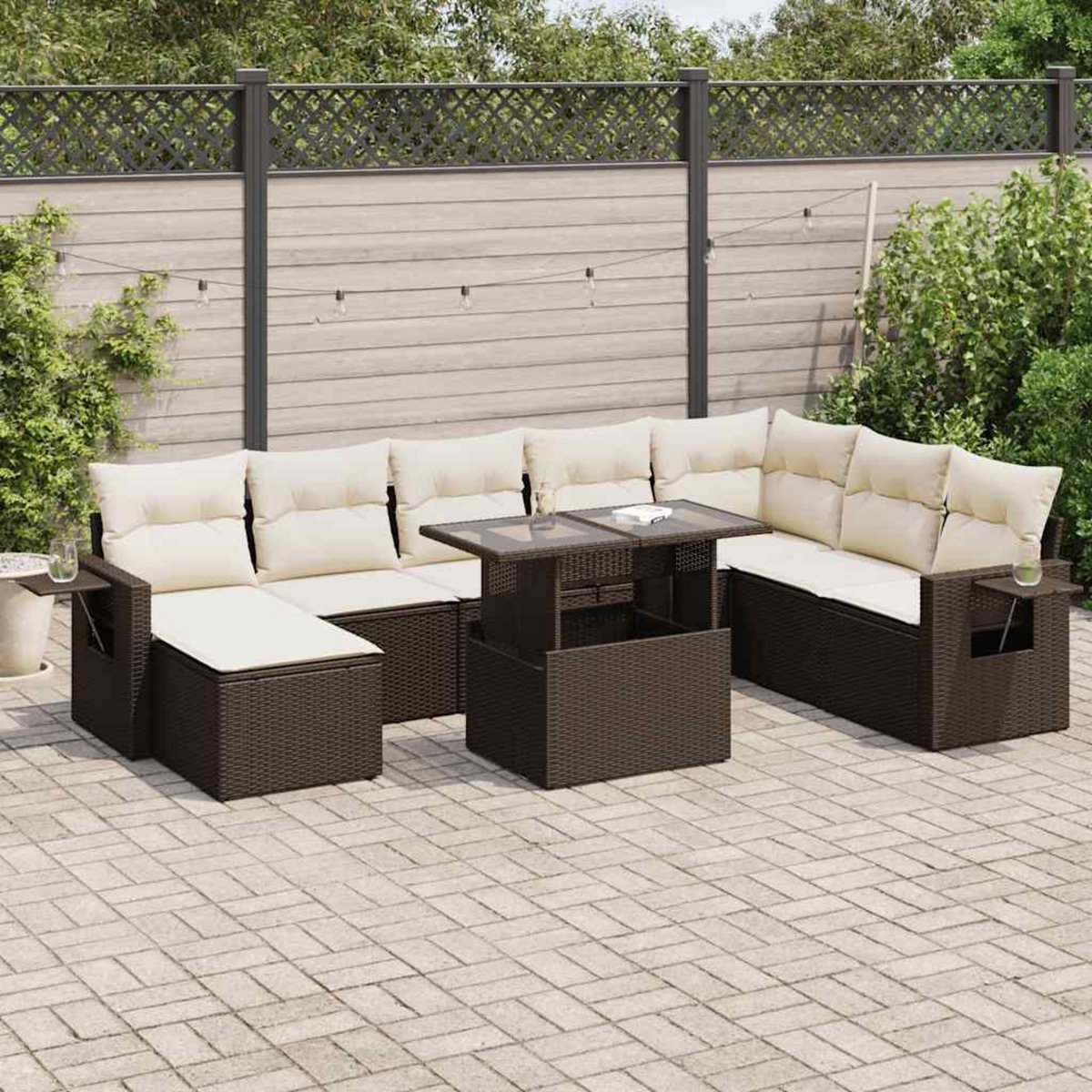 VIDAXL Salon de jardin avec coussins 9 pcs marron resine tressee