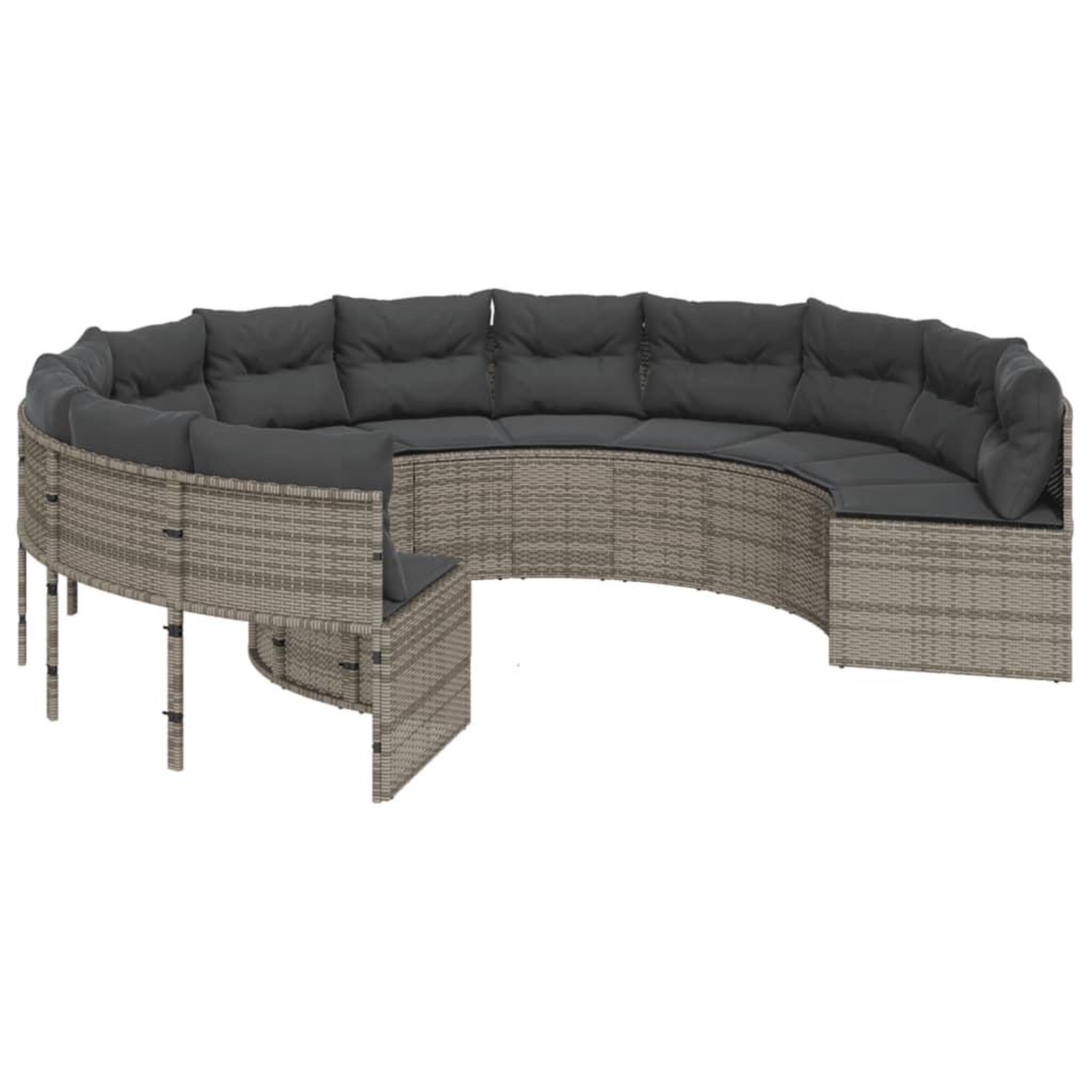 Voir la diapositive 5 : VIDAXL Canape de jardin avec table coussins rond gris resine tressee