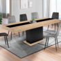 Voir la diapositive 2 : ID MARKET Table à manger extensible rectangle EDEN 6-10 personnes bois et noir bande centrale noire 160-200 cm