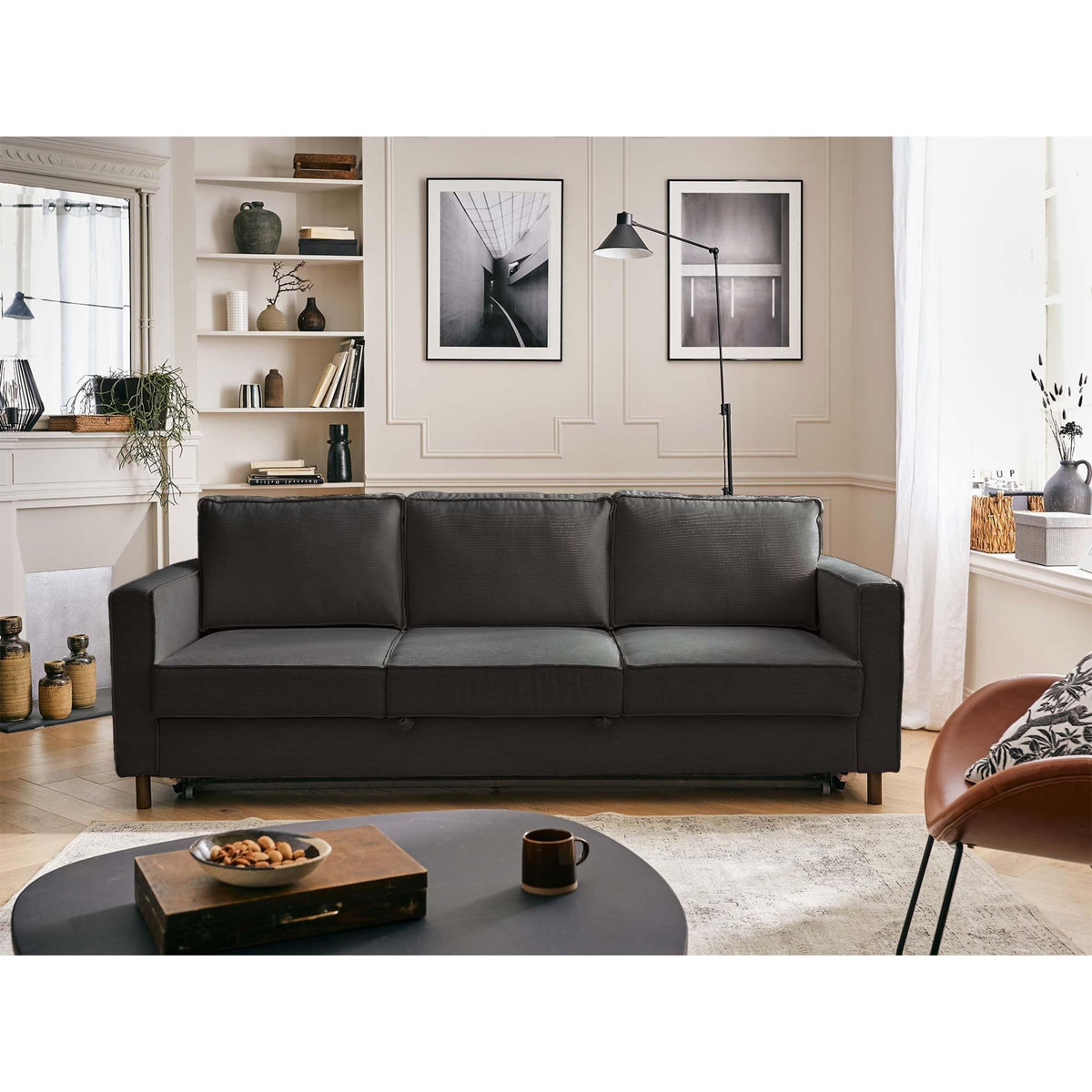 LISA DESIGN Jake - canapé 3 places - convertible - en velours côtelé