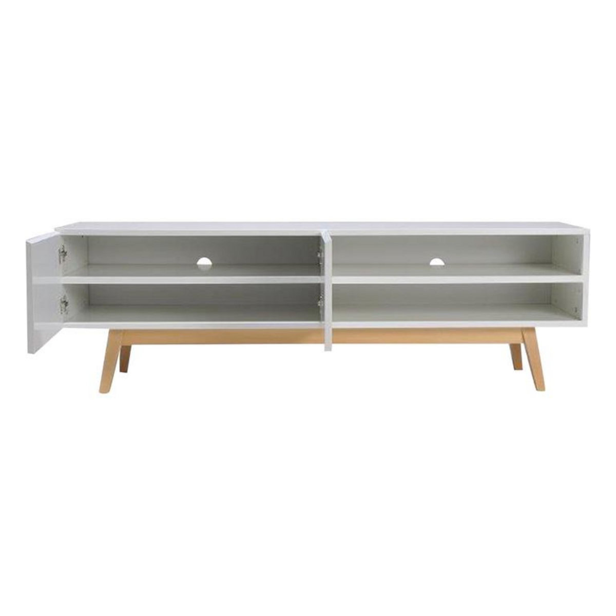 Meuble TV scandinave SNOW L160cm, piètement bois massif