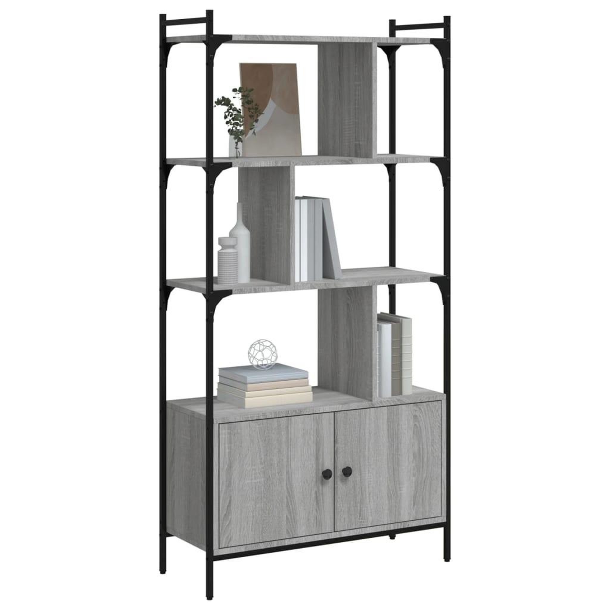 Voir la diapositive 3 : VIDAXL Bibliotheque avec portes sonoma gris 76,5x30x154,5 cm