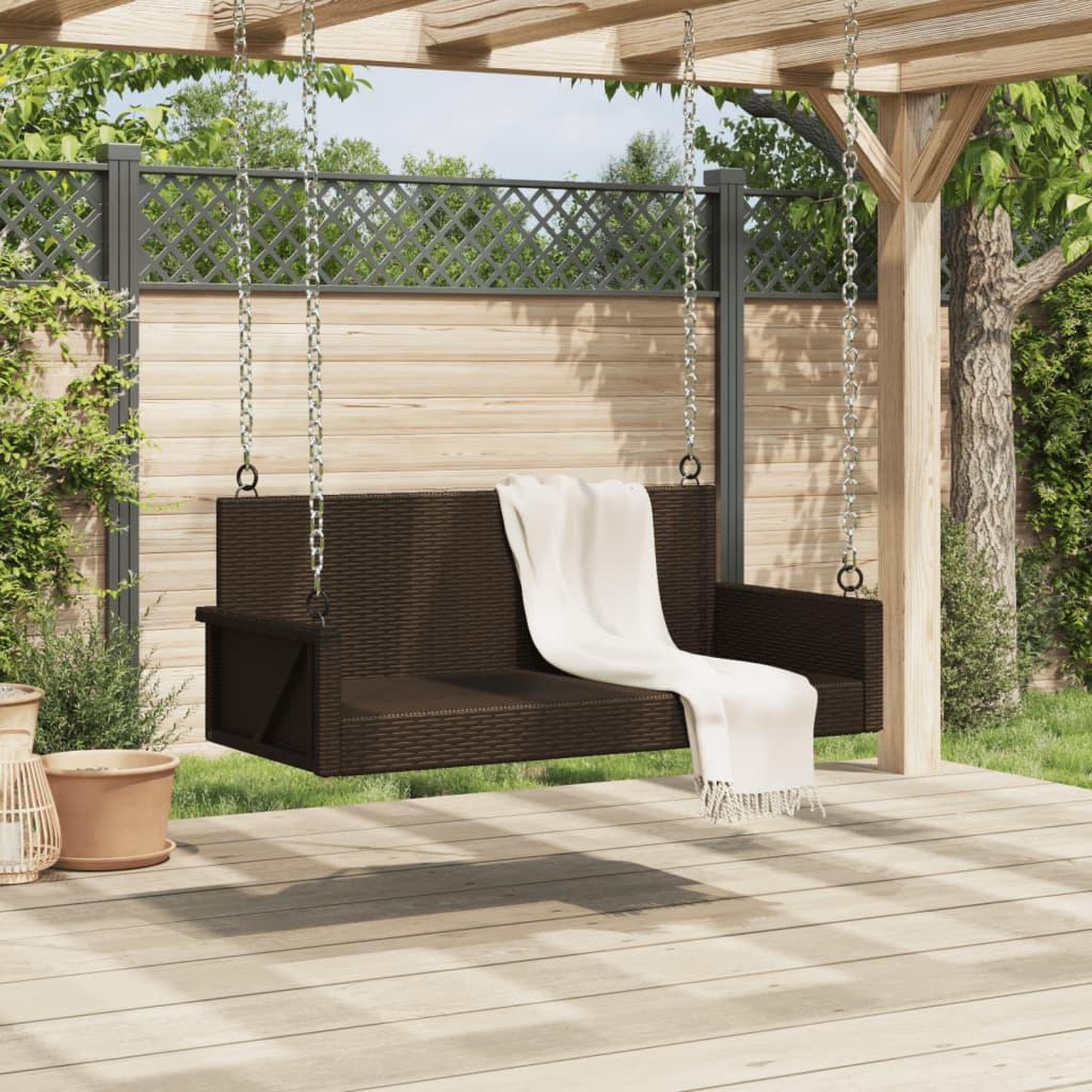 Voir la diapositive 3 : VIDAXL Balancelle marron 119x56x48 cm resine tressee