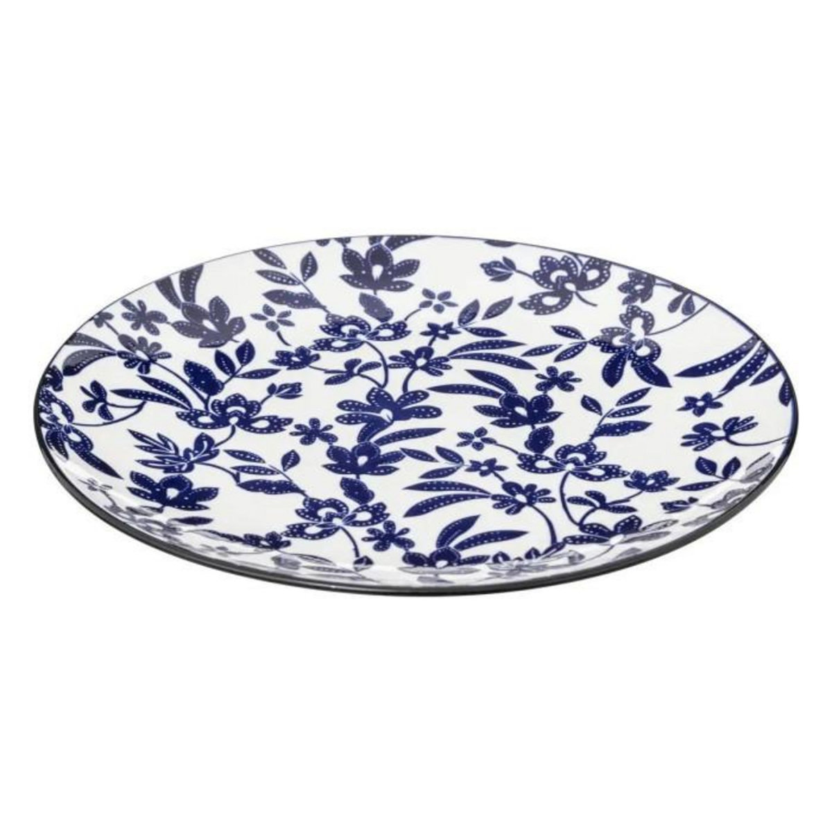 SECRET DE GOURMET Lot de 6 Assiettes Plates en Porcelaine  Maria  27cm Bleu