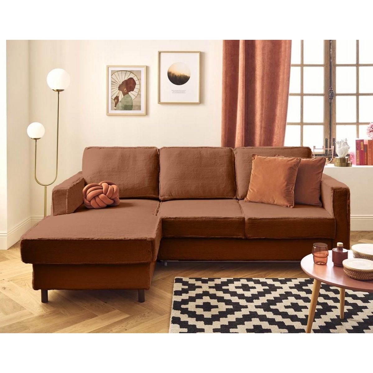 LISA DESIGN Jake - canapé d'angle gauche 4 places convertible avec coffre en fausse fourrure