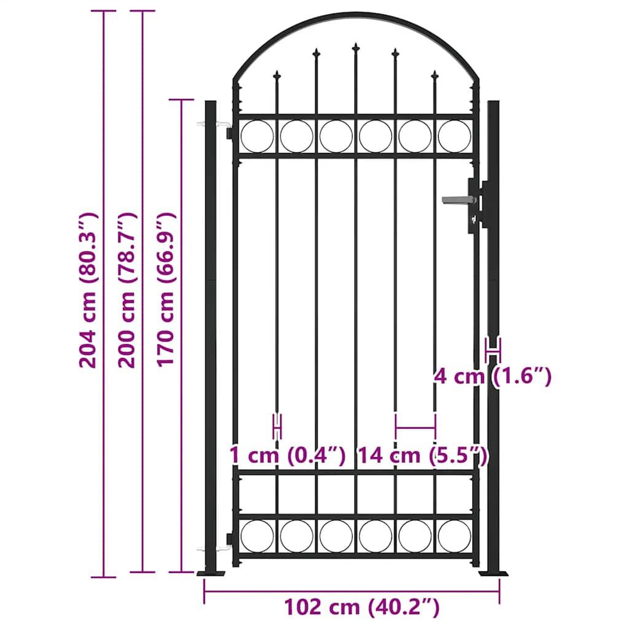 Voir la diapositive 6 : VIDAXL Portail de cloture ASSEN avec arc surbaisse et 2 poteaux, 105 x 170 cm, noir