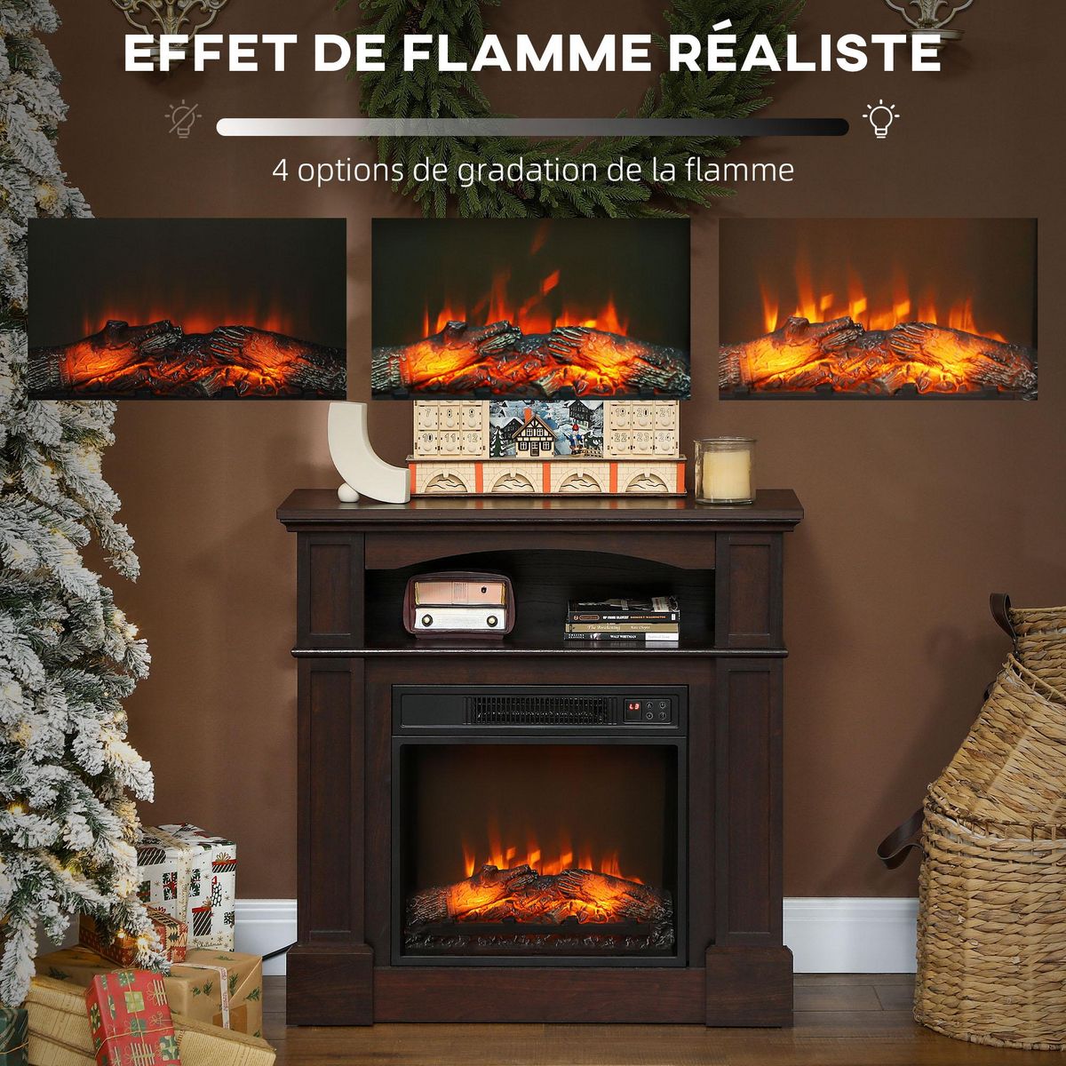 HOMCOM Cheminée électrique XL style classique chic 1800W  effet flammes LED réglable télécommande effet bois