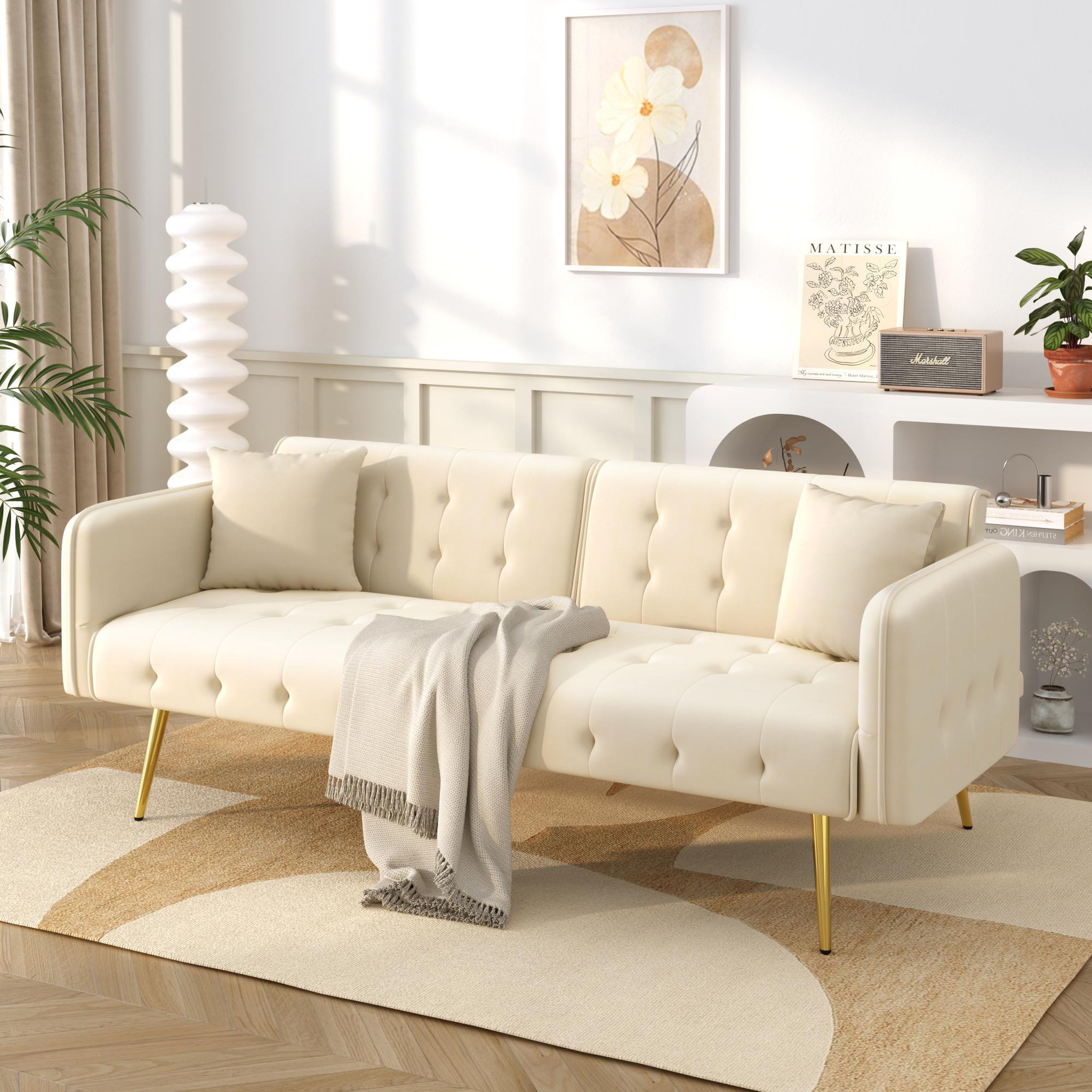 Voir la diapositive 4 : MERAX Canapé droit convertible 2 pl velours