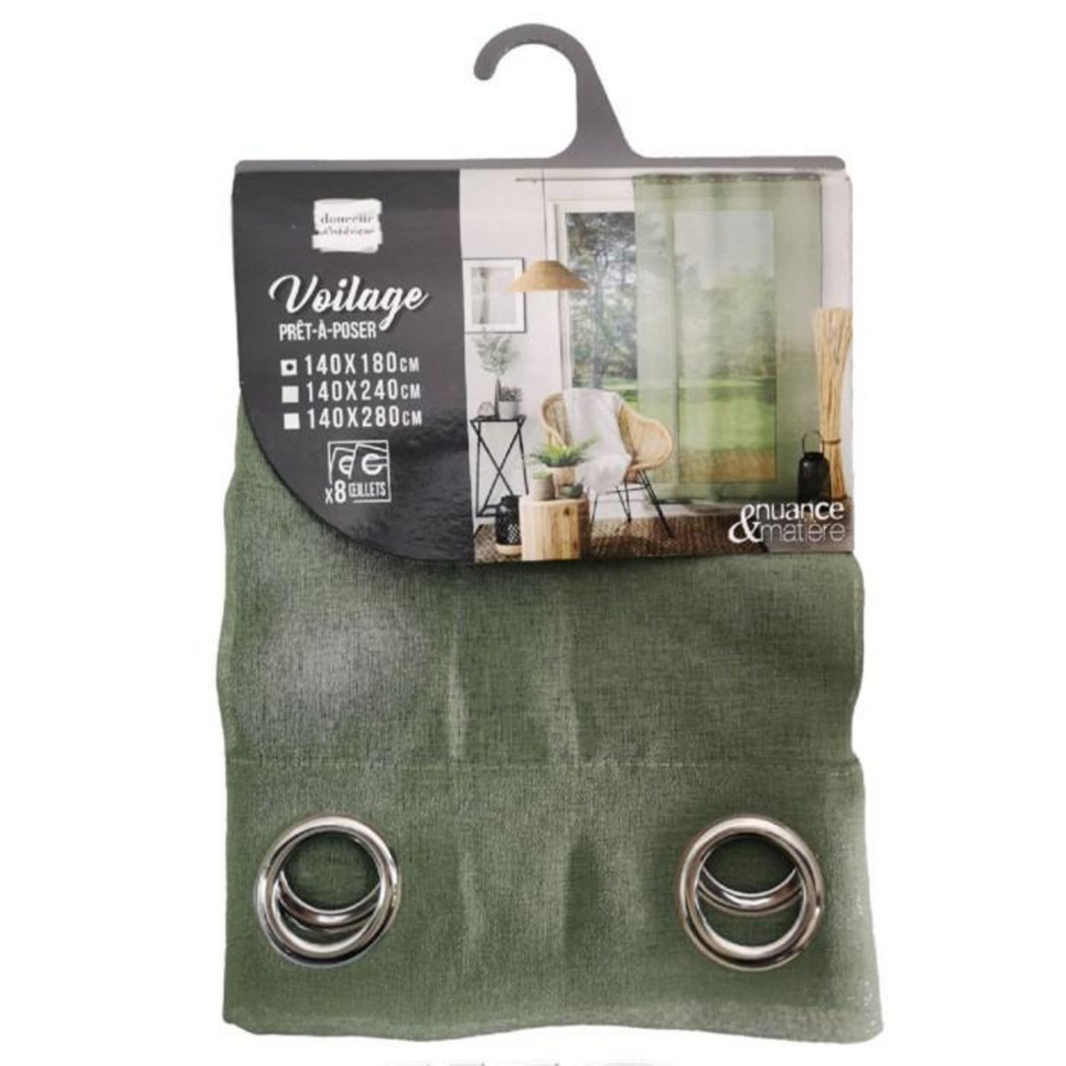 Paris Prix Rideau Voilage à Œillets  Sandra  140x180cm Kaki