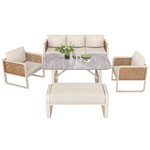 MERAX Salon de jardin 7 places en acier avec table d'appoint, coussins lavables, pieds réglables, beige