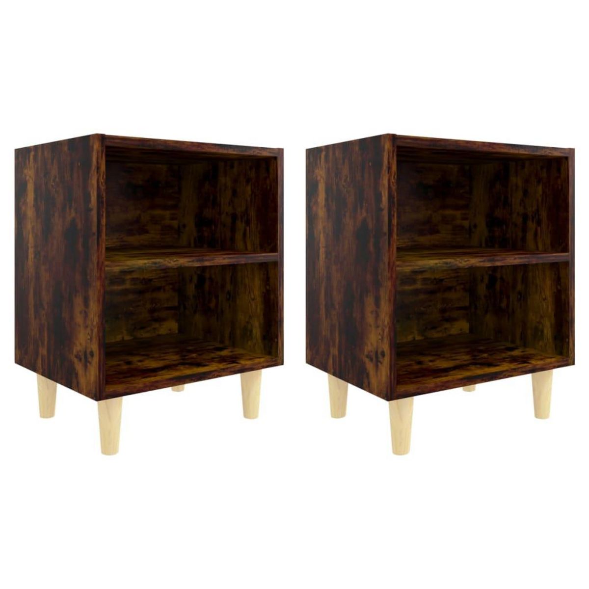 VIDAXL Tables de chevet et pieds en bois 2 pcs Chene fume 40x30x50 cm