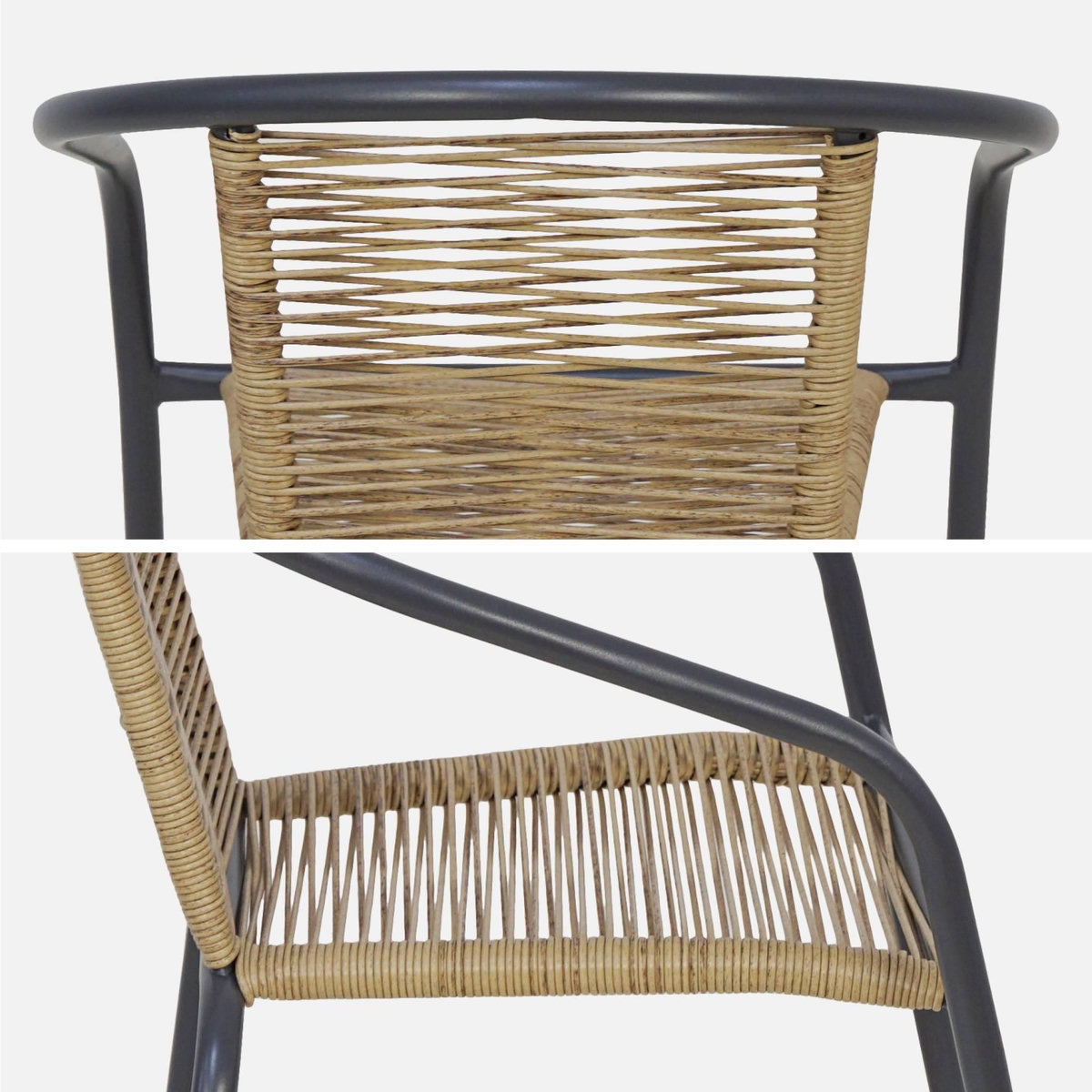 SWEEEK Fauteuils de jardin structure métallique anthracite et résine couleur naturelle. traitement antirouille. lot de 4 TONALA