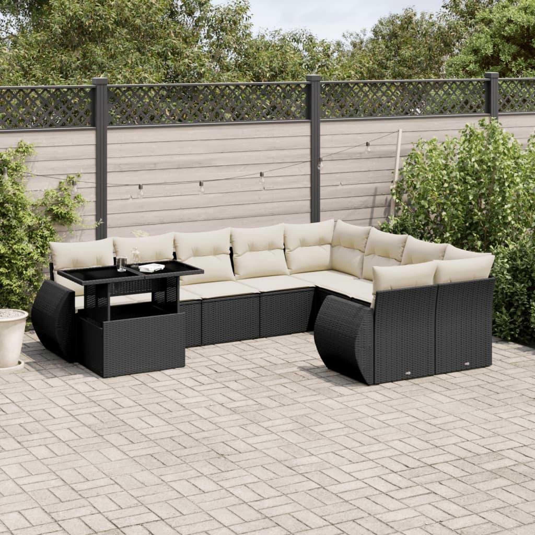 VIDAXL Salon de jardin 10 pcs avec coussins noir resine tressee