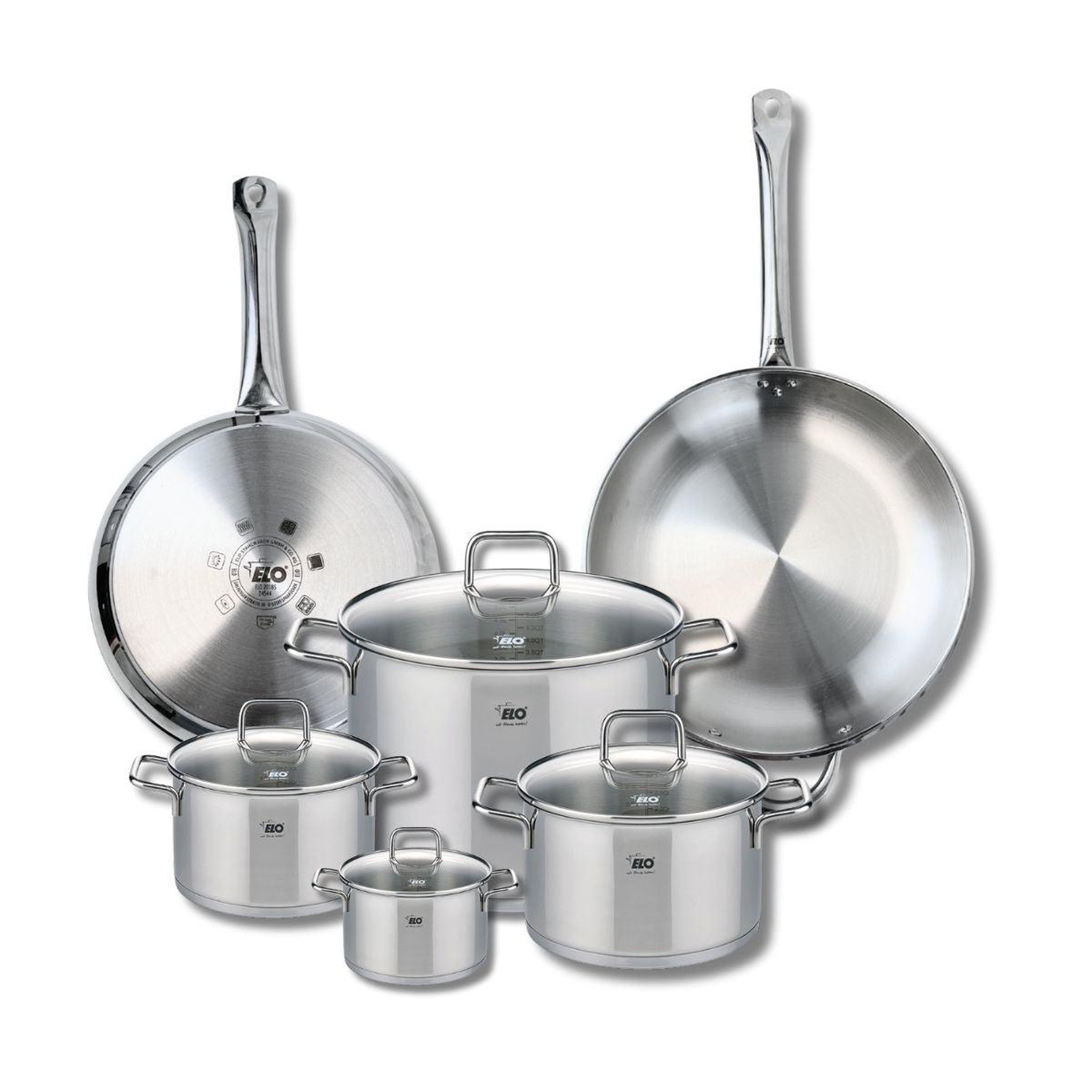 ELO Ensemble de 2 poêles de cuisson 28 et 32 cm et 4 faitouts 12, 16, 20 et 26 cm elo profi citrin