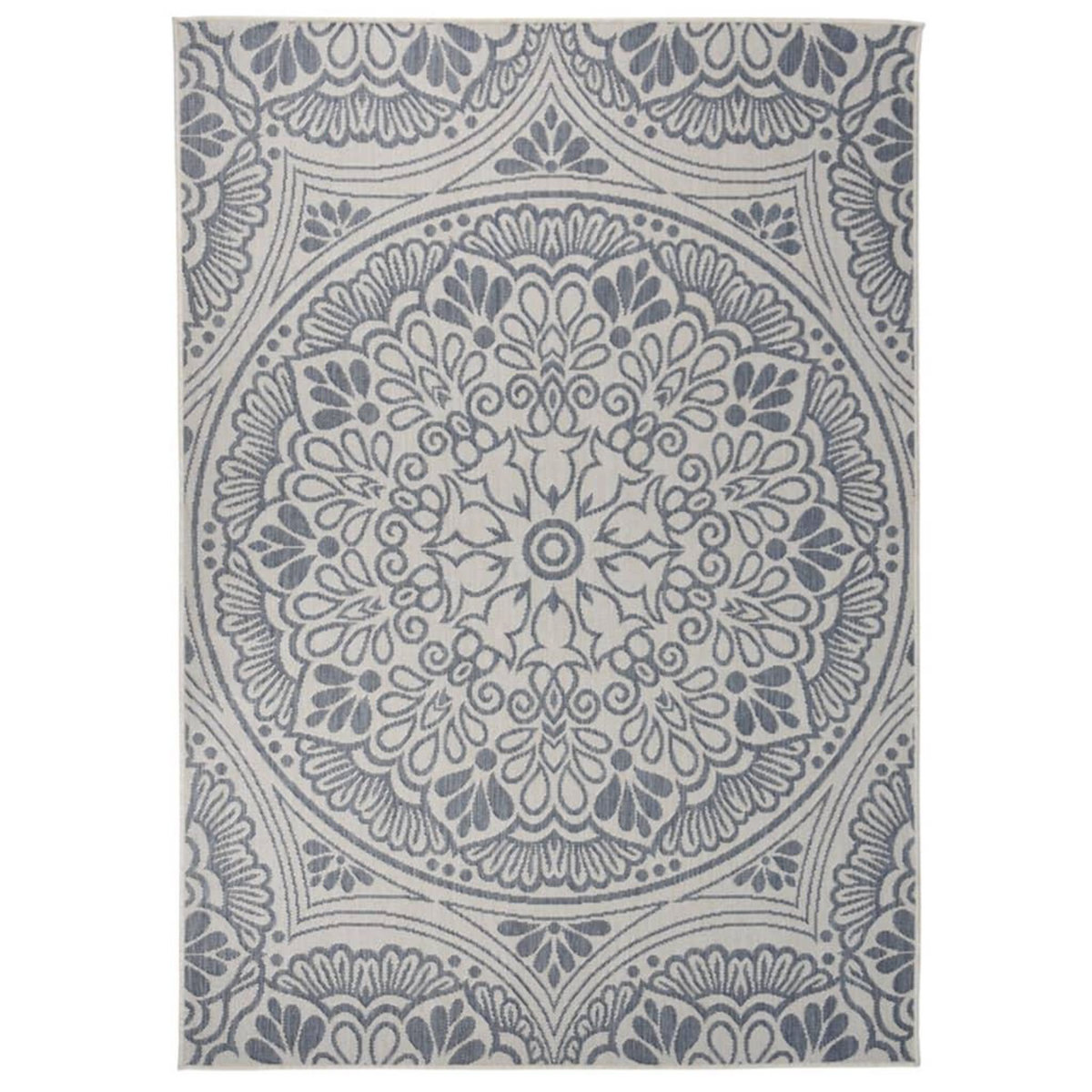 VIDAXL Tapis a tissage plat d'exterieur 140x200 cm Motif bleu