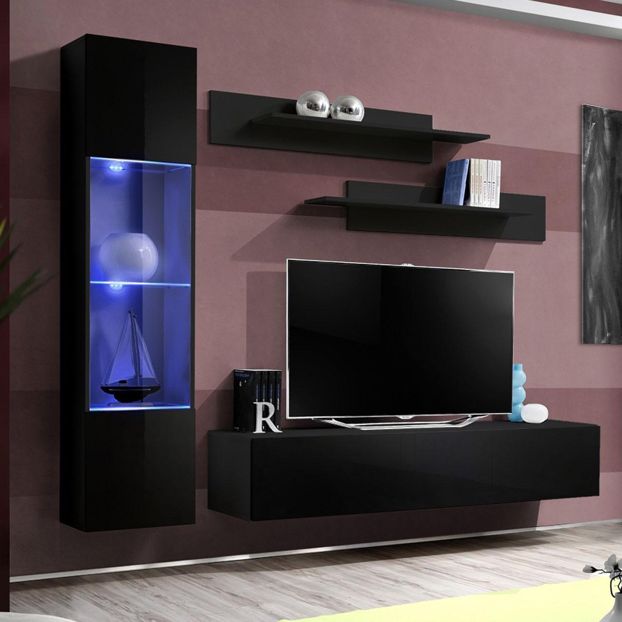 Paris Prix Ensemble meuble tv mural  fly g3  210cm noir