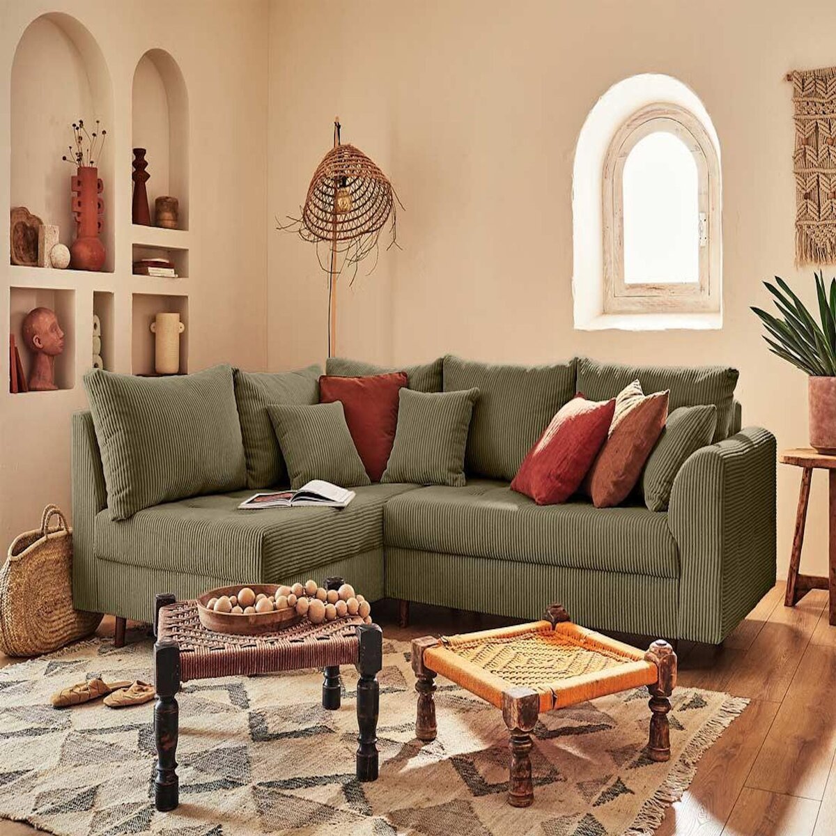 LISA DESIGN Rune - canapé d'angle gauche - 4 places - en velours côtelé