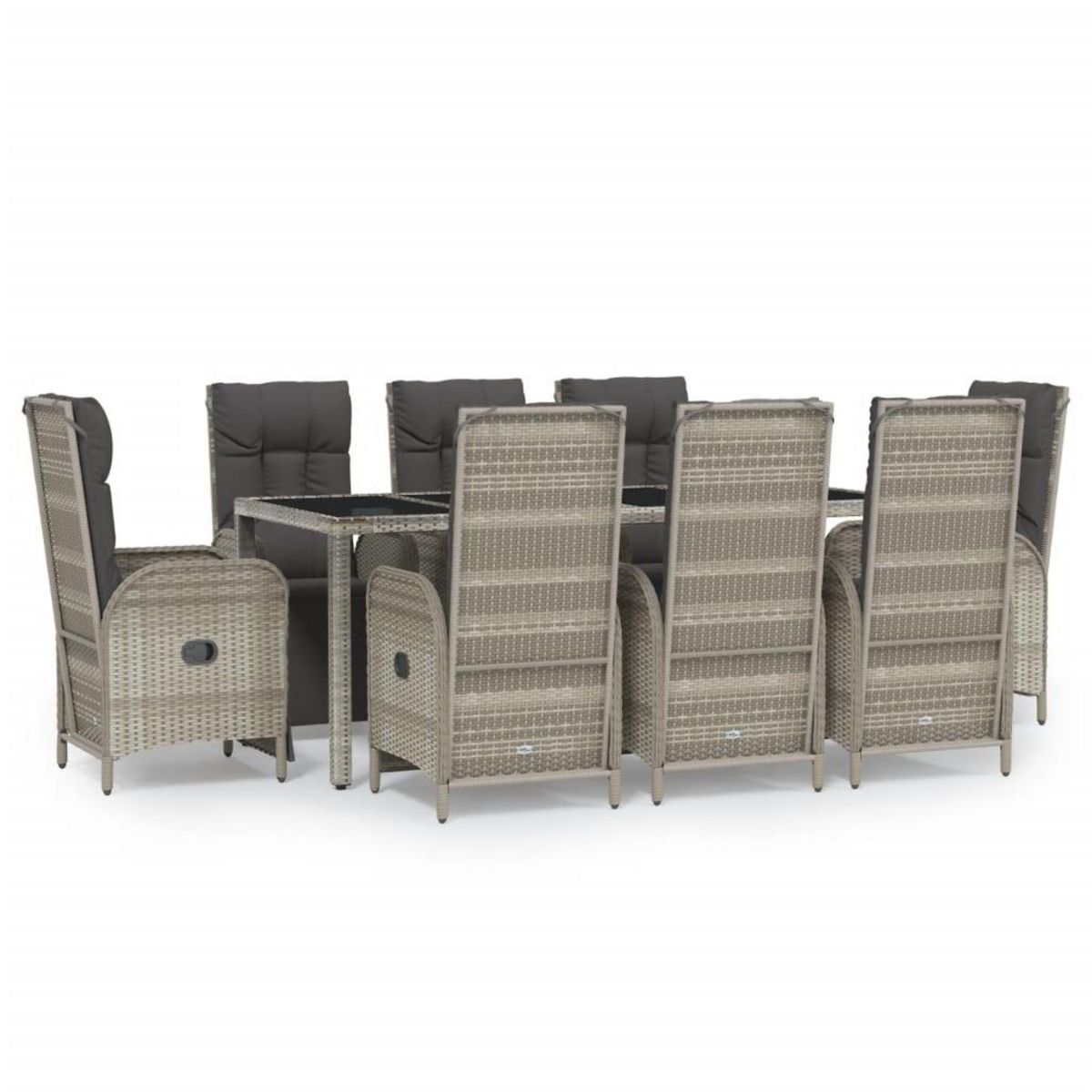 VIDAXL Ensemble a manger de jardin 9 pcs coussins gris resine tressee