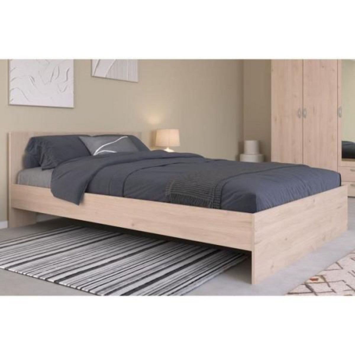 PARISOT Chambre complete adulte VARIA - Lit 140x190/200 + 2 chevets +1 commode, 1 armoire avec miroir - Décor Chene - PARISOT