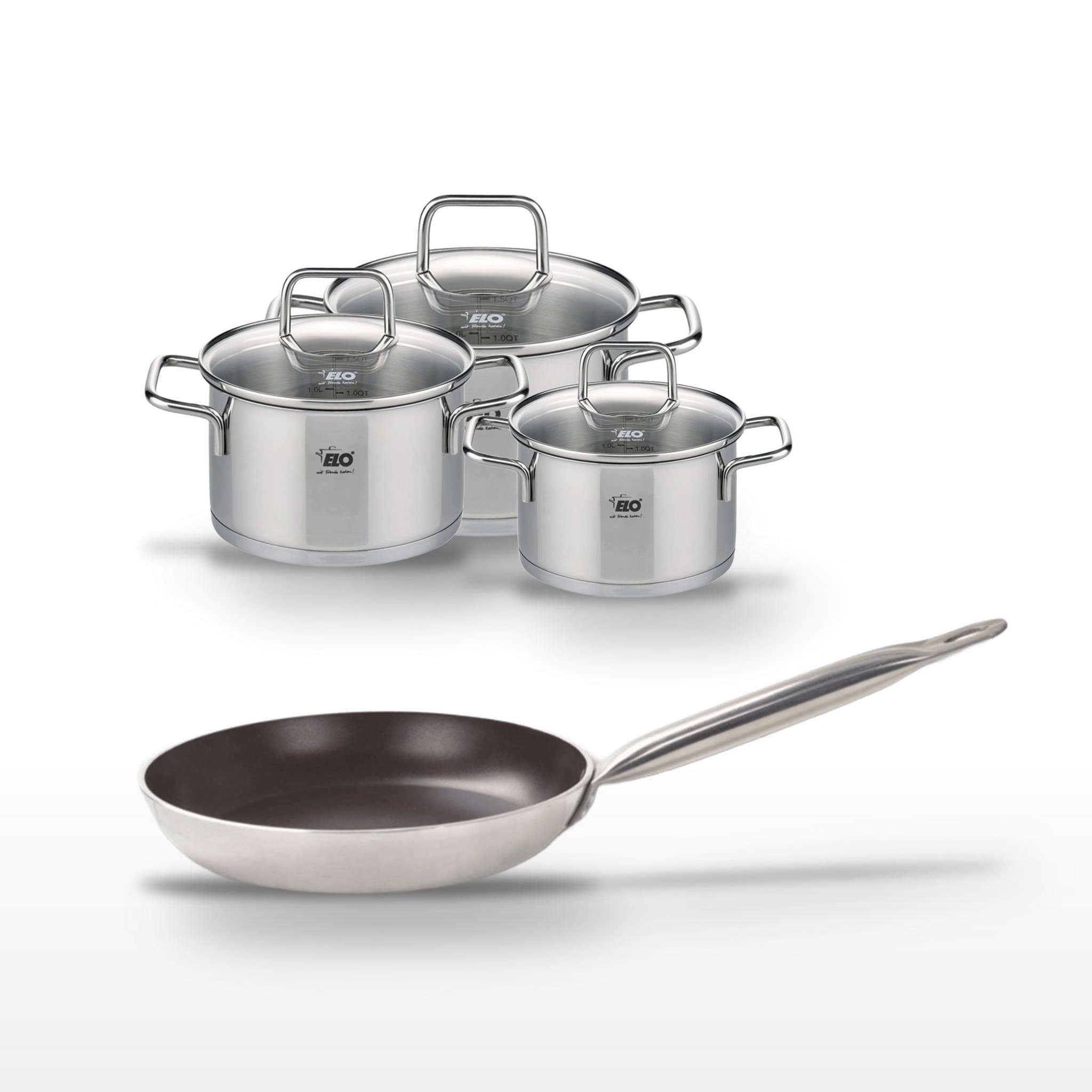 ELO Lot poêle 24 cm avec revêtement céramique sans pfas & 3 faitouts elo bistro line citrin