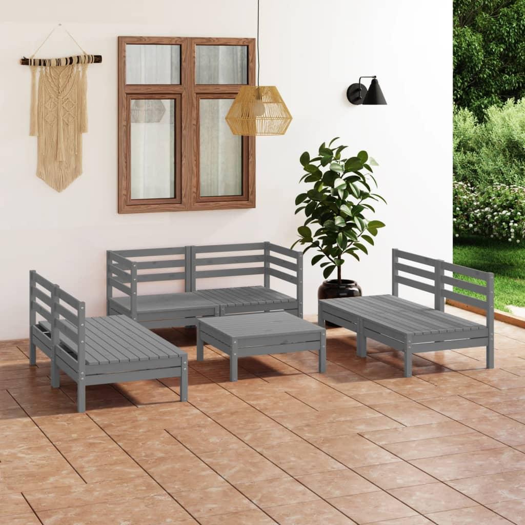 Voir la diapositive 1 : VIDAXL Salon de jardin 7 pcs Gris Bois de pin massif