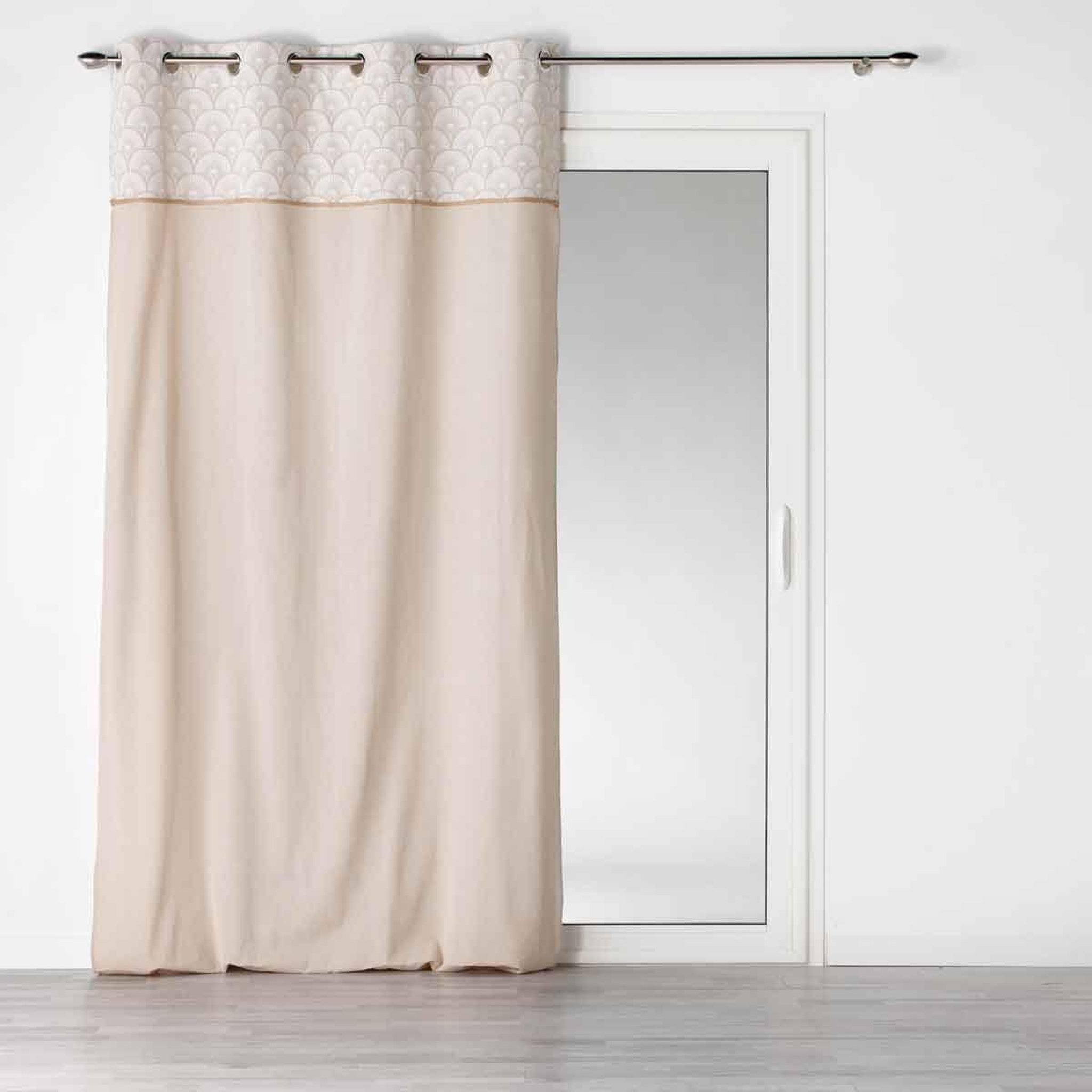 Voir la diapositive 1 : Douceur d'Intérieur Rideau à œillets imprimé  bahina  140x280cm beige & blanc