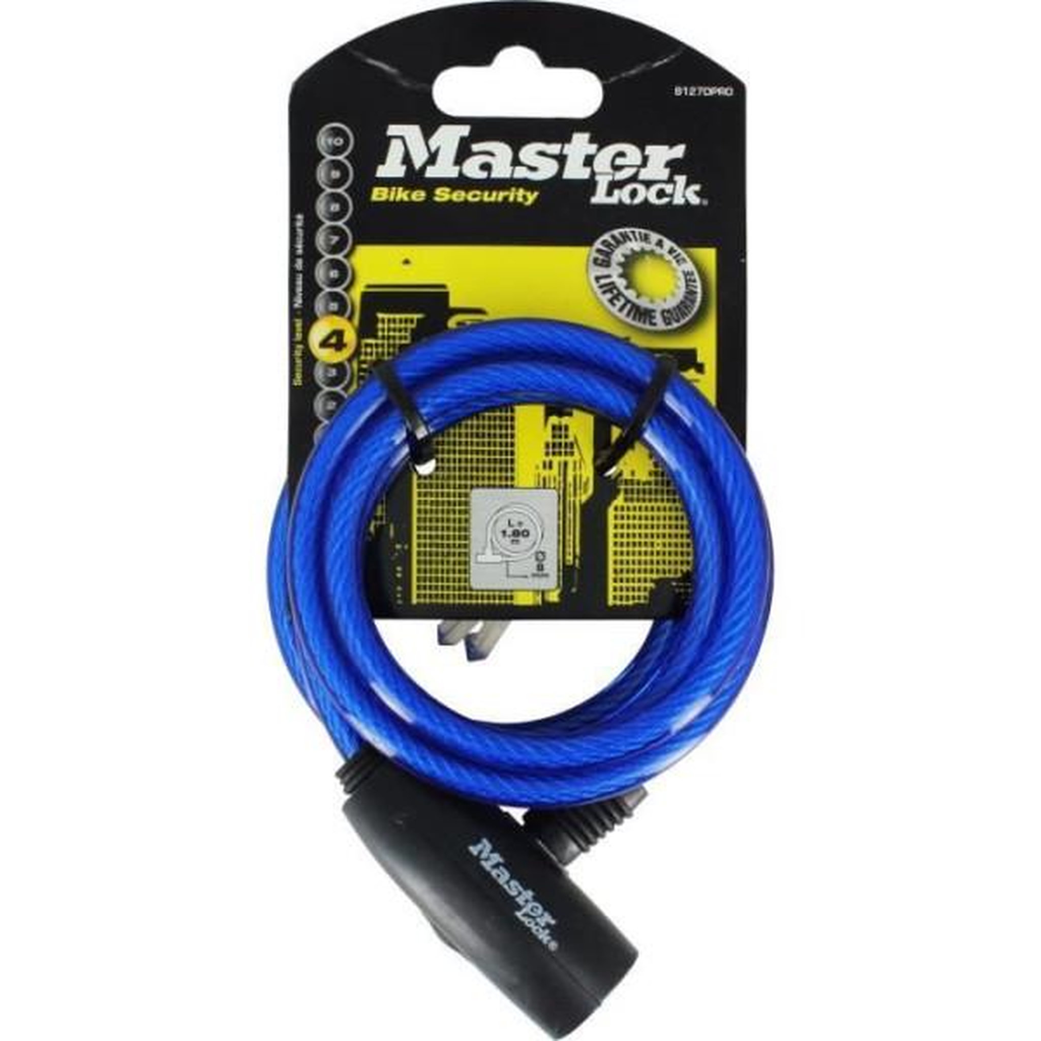 Voir la diapositive 2 : Master lock Antivol câble Masterlock - 8127EURDPRO - 1,8m x 8mm - Acier torsadé - Bleu