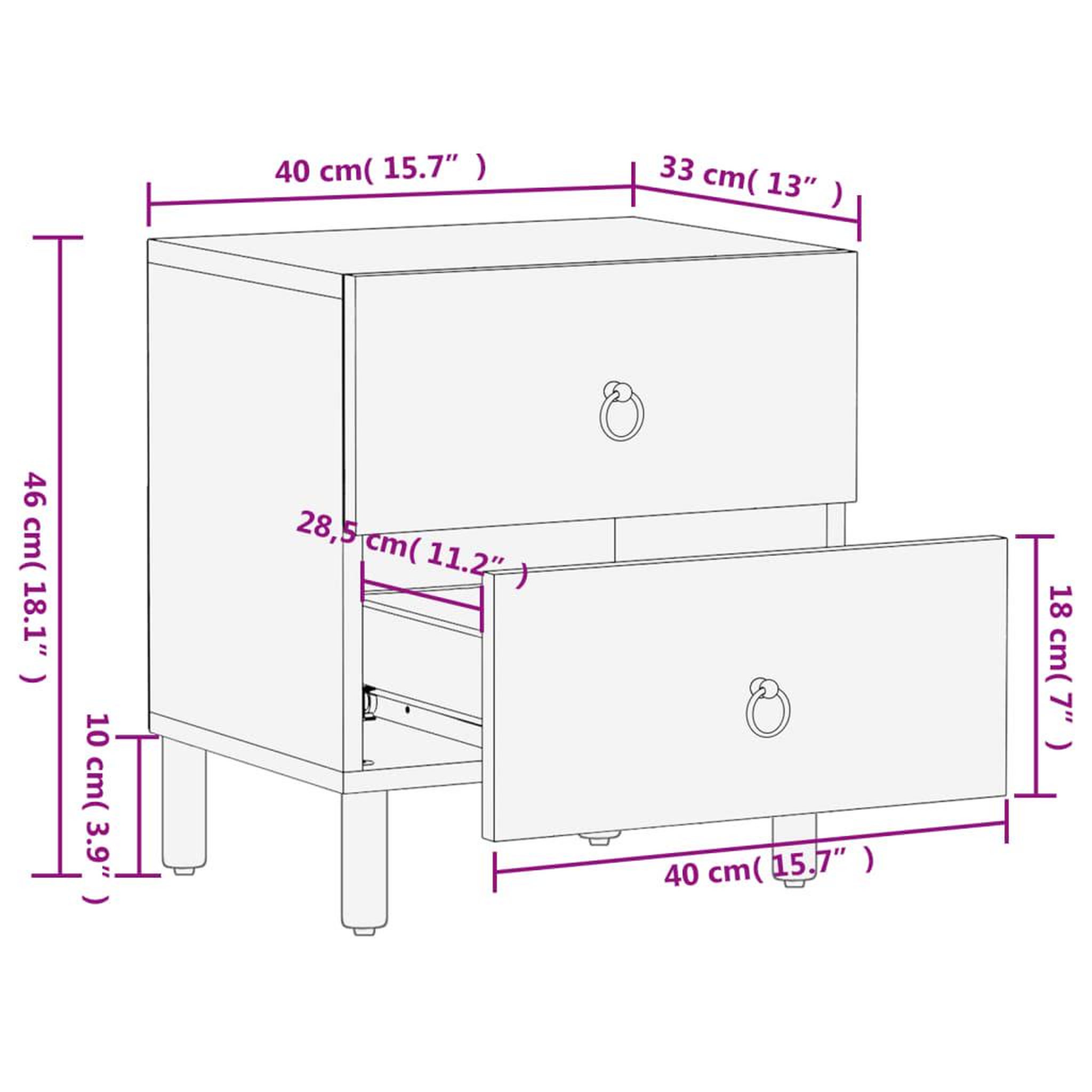 Voir la diapositive 6 : VIDAXL Tables de chevet 2 pcs 40x33x46 cm Bois de manguier solide