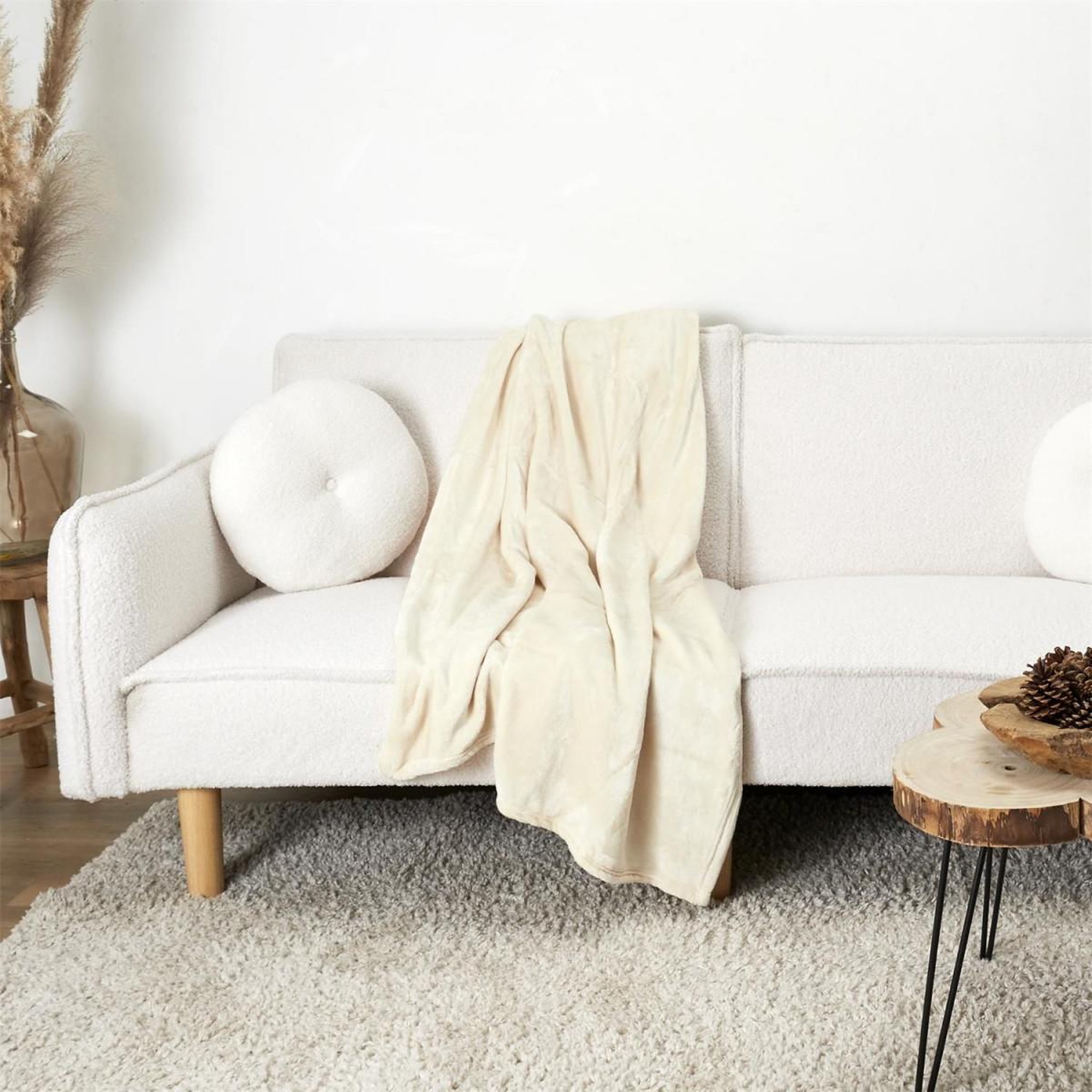 Voir la diapositive 3 : The Home Deco Factory Plaid flanelle  cocooning  125x150cm beige
