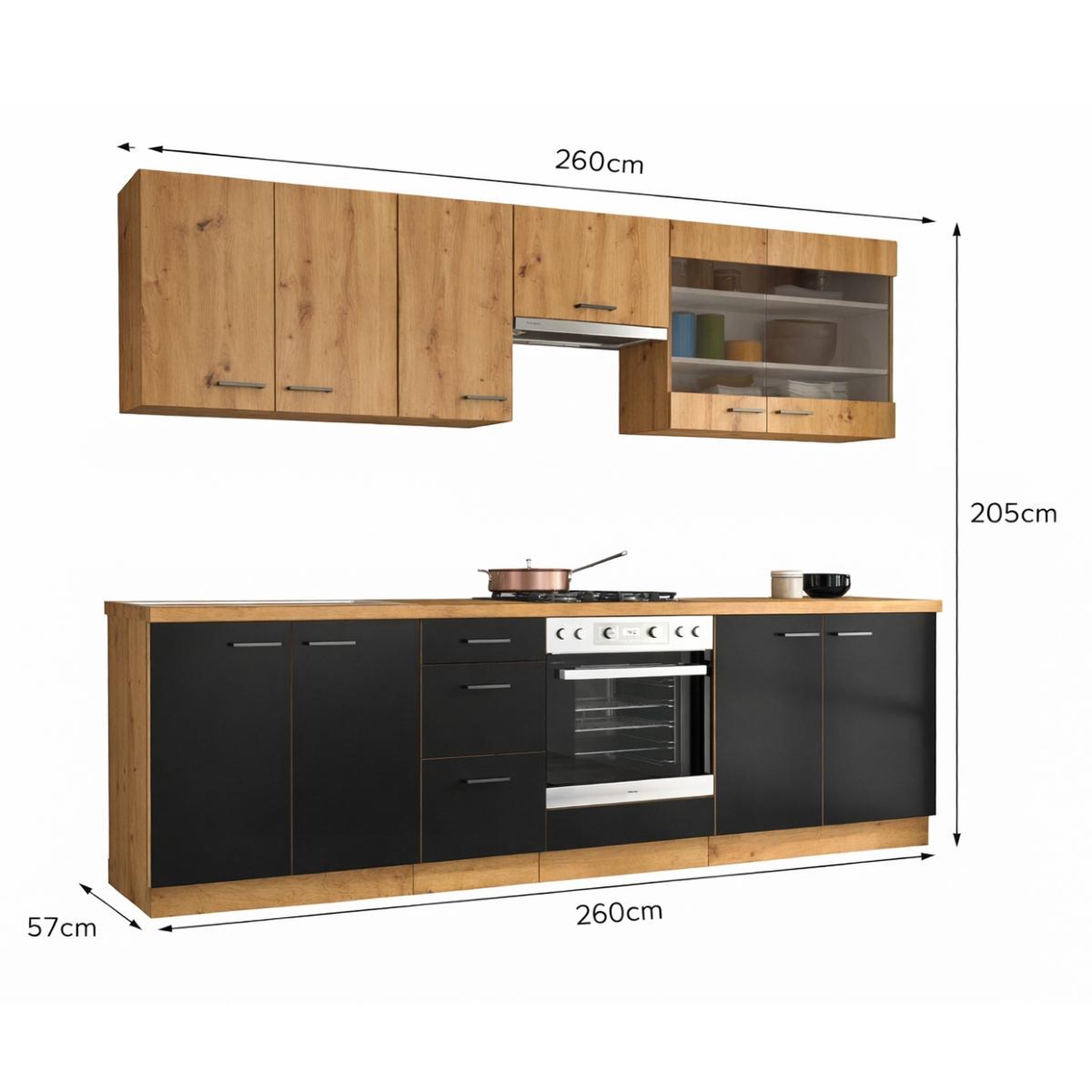 Voir la diapositive 5 : JLC KREATION Cuisine complète moderne noir et bois 260cm odessa