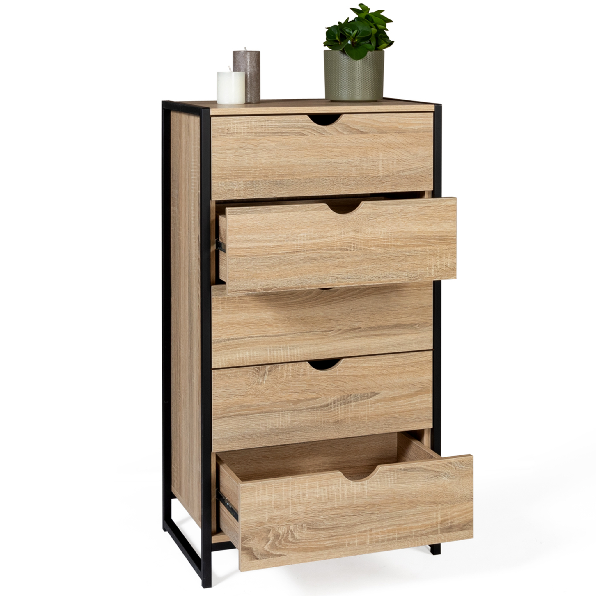 Voir la diapositive 4 : ID MARKET Chiffonnier 5 tiroirs detroit 60x30x90 cm commode semainier design industriel