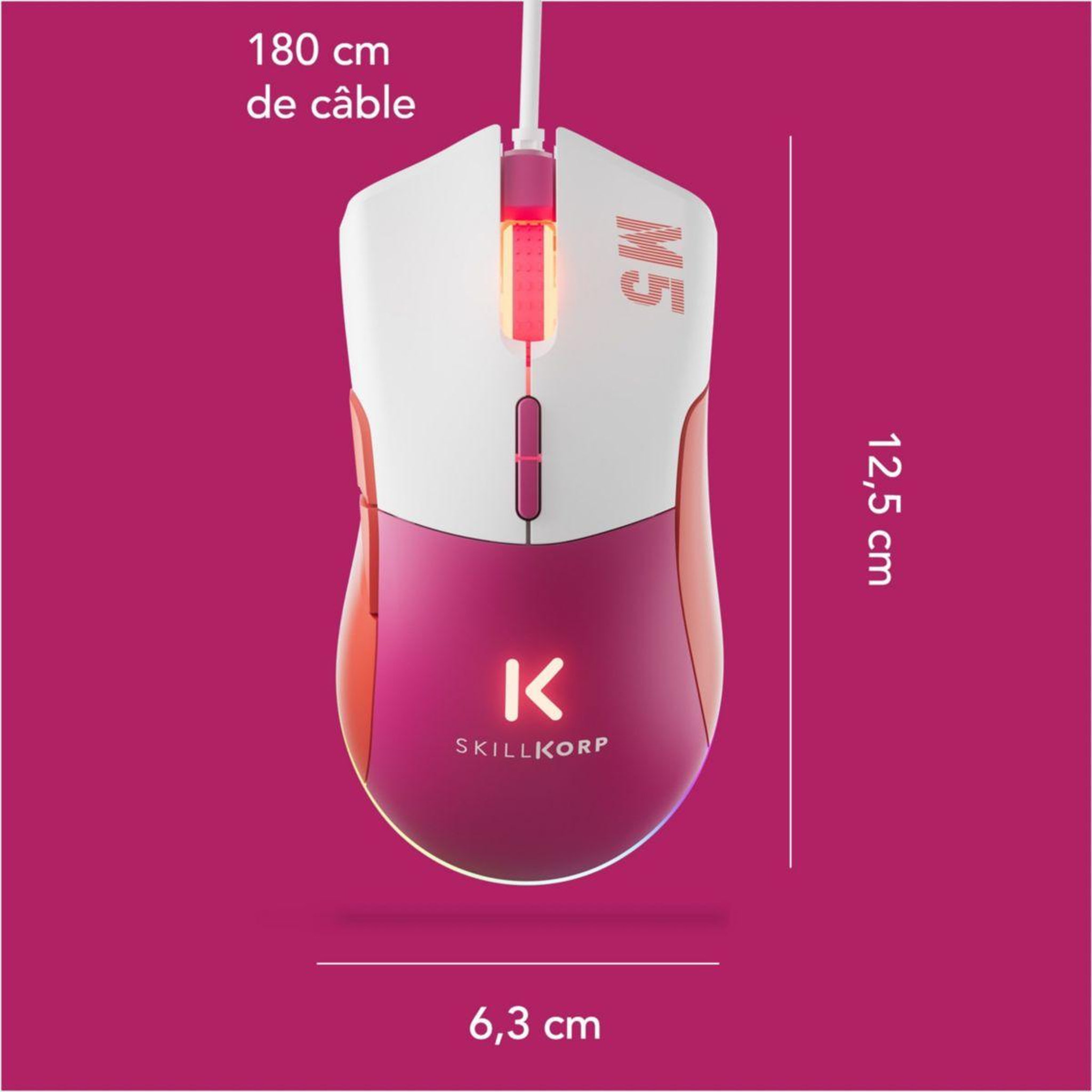 Voir la diapositive 5 : SKILLKORP Souris Gamer Filaire M5 MAGENTA Access