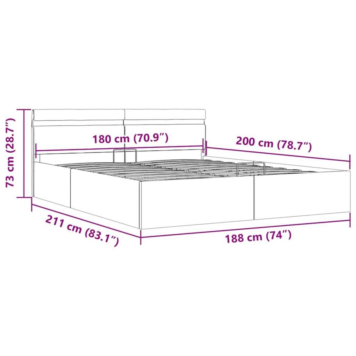 VIDAXL Cadre de lit a rangement avec LED Noir Similicuir 180x200 cm