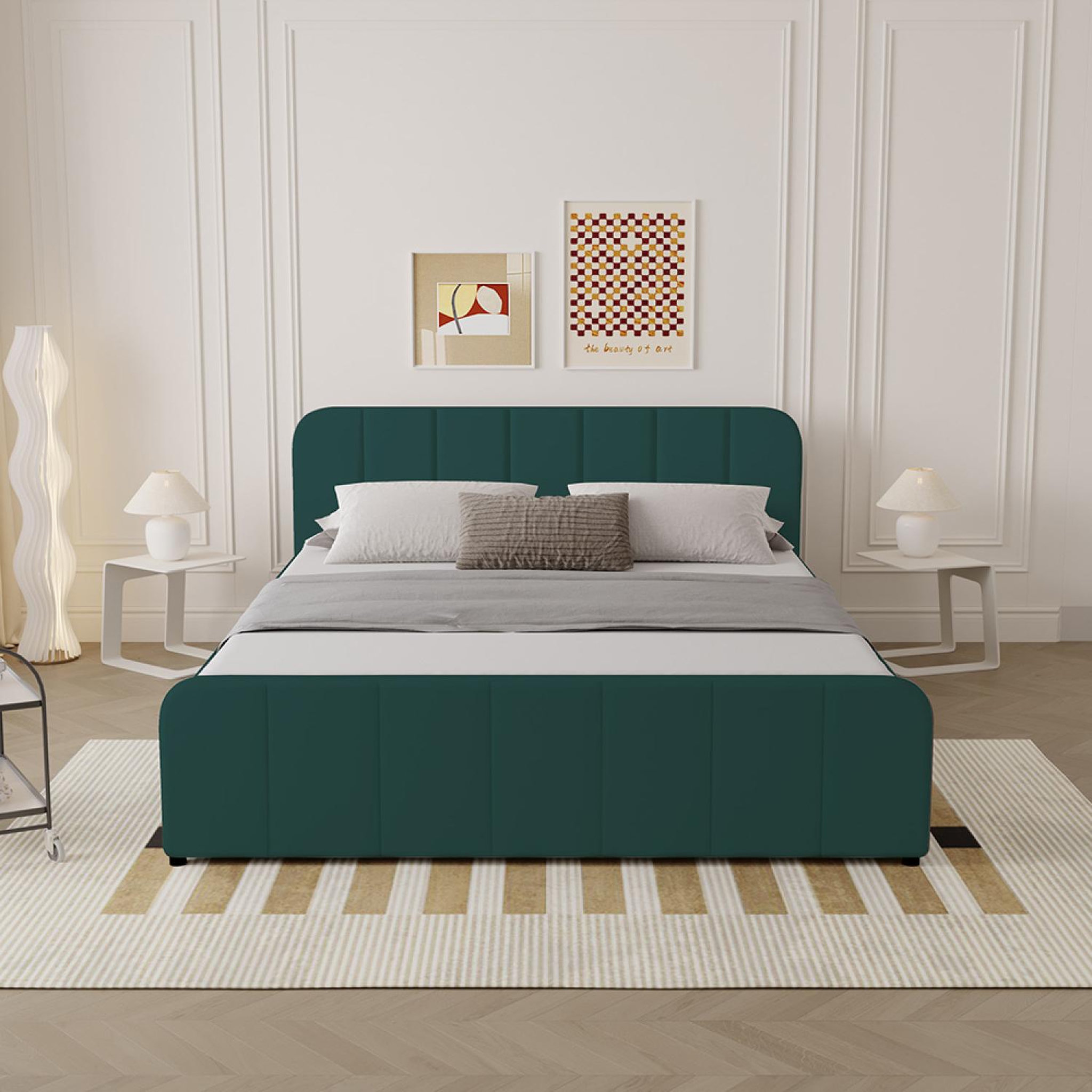 Voir la diapositive 5 : CONCEPT USINE Lit avec coffre de rangement 160x200cm en velours vert tampa
