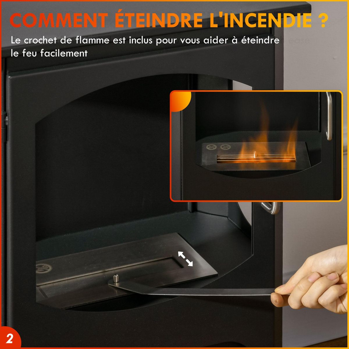 HOMCOM Cheminée bioéthanol design contemporain - range bûches - brûleur 1,2 L - contrôle de flamme et manche inclus - acier noir