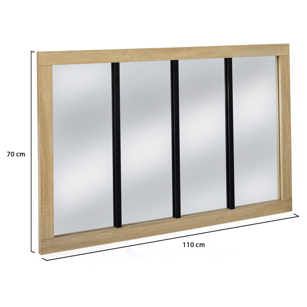 ID MARKET Miroir verrière atelier 4 bandes cadre bois design industriel 110x70 cm