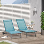 Voir la diapositive 2 : OUTSUNNY Lot de 2 bains de soleil transats inclinables - 2 roulettes - alu. textilène bleu