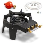 Proweltek Rechaud à gaz 9,8 KW Fonte véritable 4 pieds 2 bruleurs + Tuyau gaz flexible 1.50m + Détendeur Propane TRIGLAV